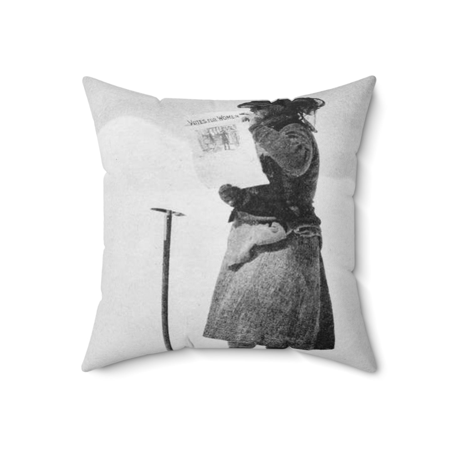 FannyBullockWorkmanVotesWomen - A woman standing in the snow holding a sign Decorative Accent Square Pillow