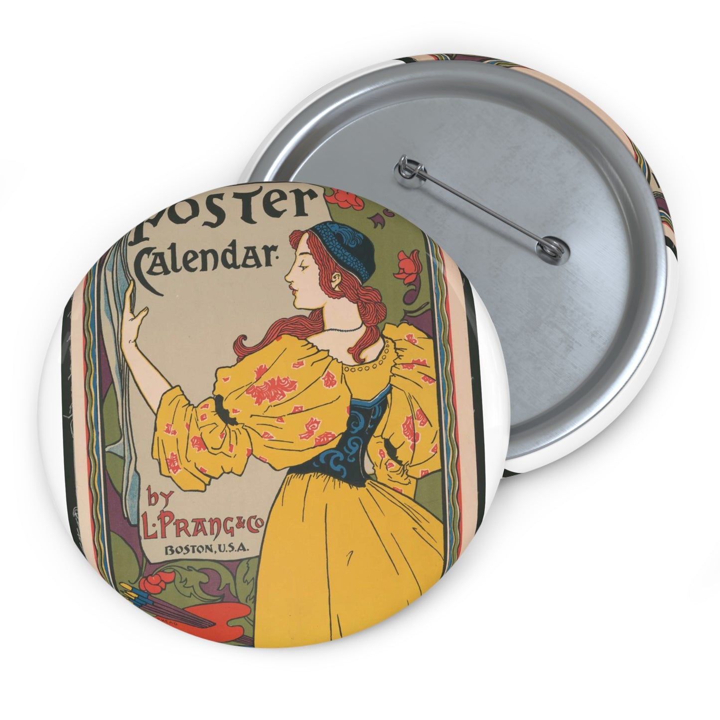 Louis Rhead - Poster calendar by L. Prang & Co. (2015646912) Pin Buttons with Crisp Design