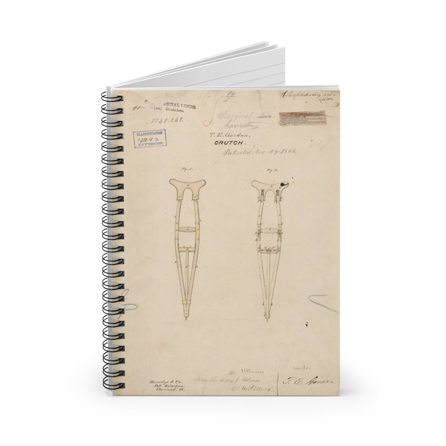 Patent drawing - Drawing of Crutch Public domain image Spiral Bound Ruled Notebook with Printed Cover