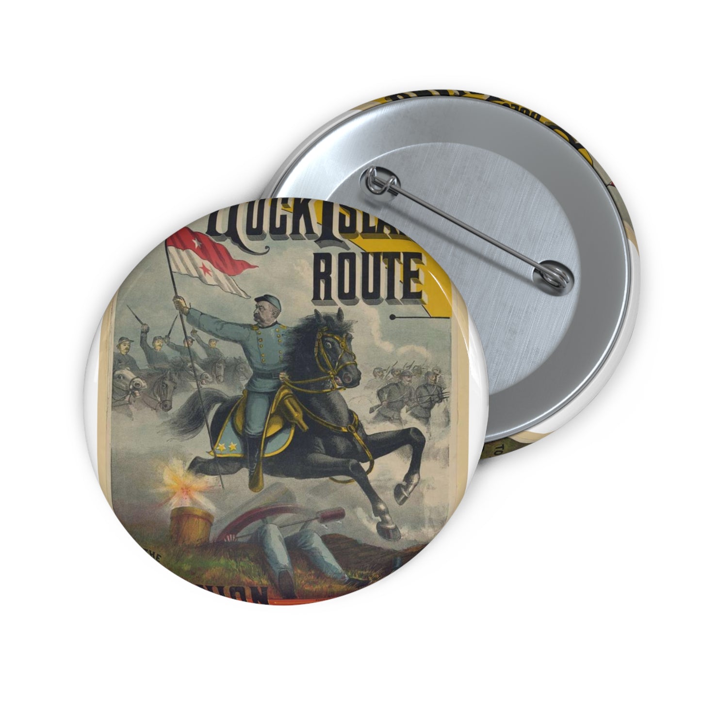 ... The Great Rock Island route to the reunion of the Grand Army of the Republic... Pin Buttons with Crisp Design