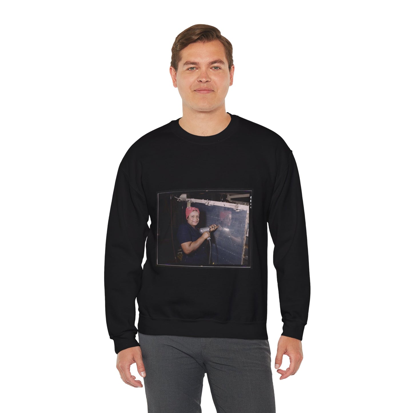 Operating a hand drill at Vultee-Nashville, woman is working on a "Vengeance" dive bomber, Tennessee Black Heavy Blend Adult Crew Neck SweatShirt
