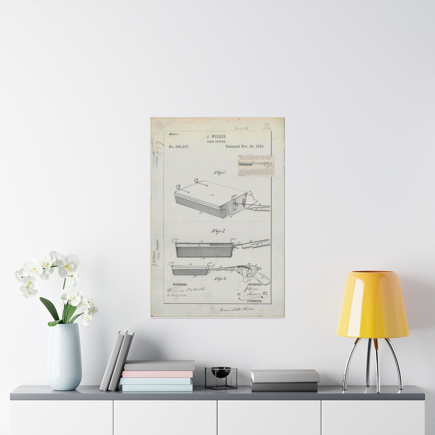 Patent Drawing of Engine - for J. Wilkie's Corn Popper Public domain image High Quality Matte Wall Art Poster for Home, Office, Classroom