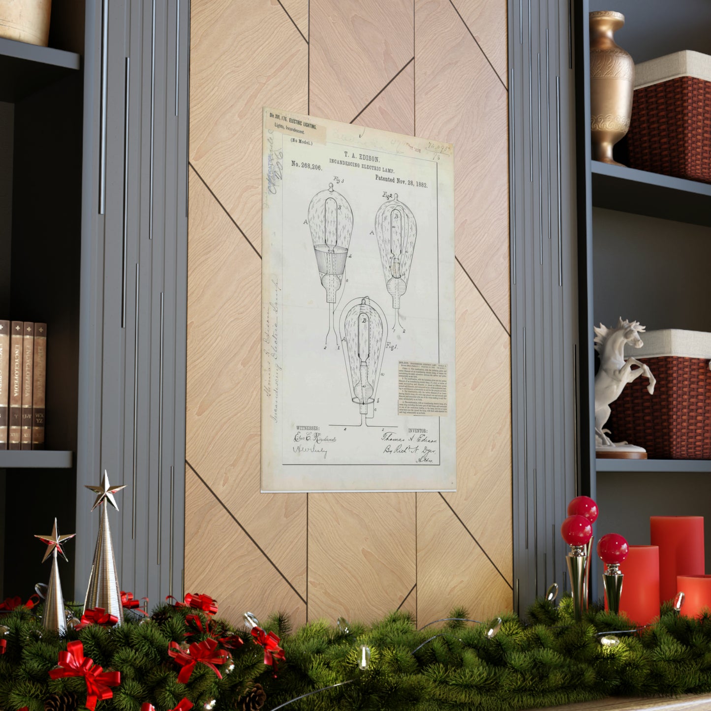 Patent drawing - for T. A. Edison's Incandescing Electric Lamp Public domain image High Quality Matte Wall Art Poster for Home, Office, Classroom