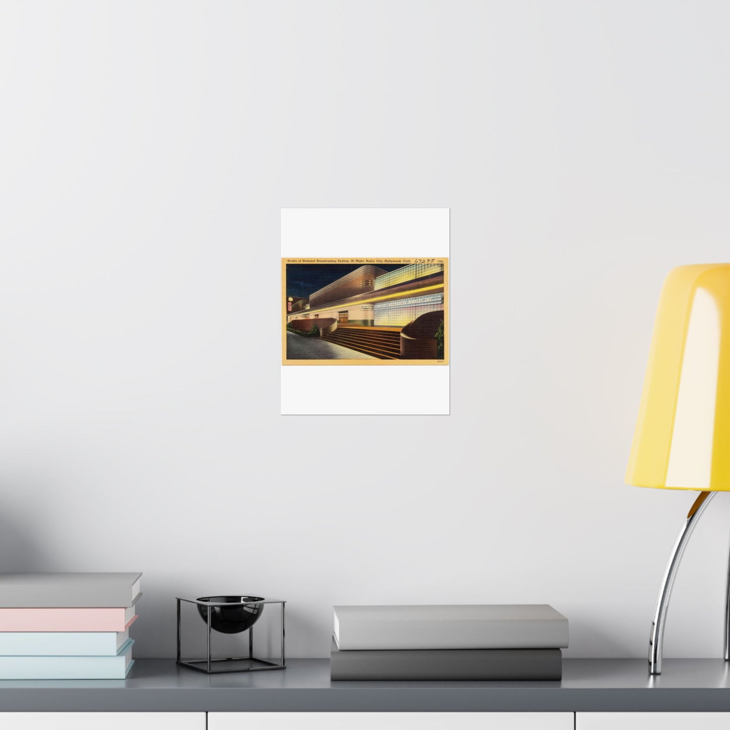 Studio of National Broadcasting System, at night, Radio City, Hollywood, Calif. High Quality Matte Wall Art Poster for Home, Office, Classroom