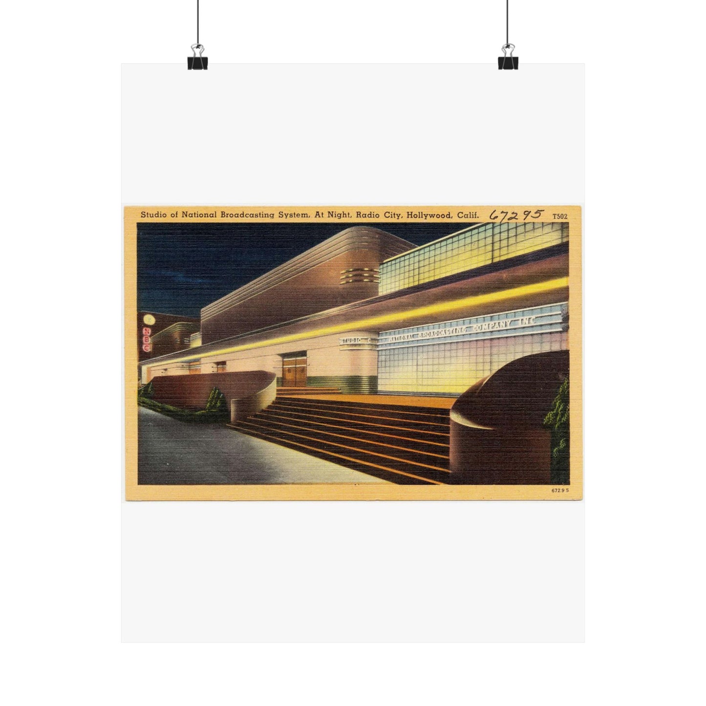 Studio of National Broadcasting System, at night, Radio City, Hollywood, Calif. High Quality Matte Wall Art Poster for Home, Office, Classroom