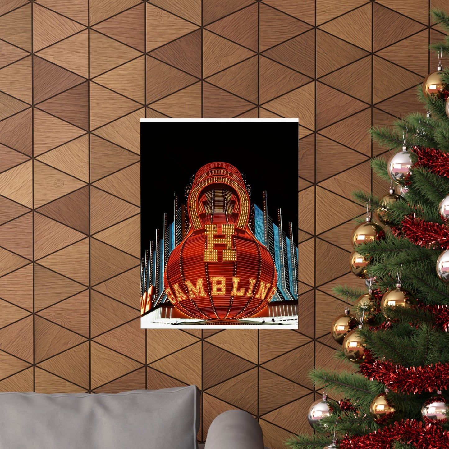 Neon sign at the Horseshoe Casino, Las Vegas, Nevada High Quality Matte Wall Art Poster for Home, Office, Classroom
