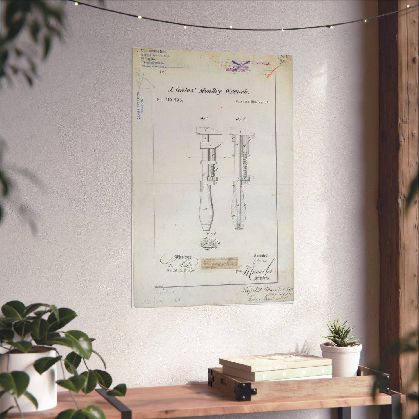 Patent Drawing of Engine - for J. Gates' Monkey Wrench Public domain image High Quality Matte Wall Art Poster for Home, Office, Classroom