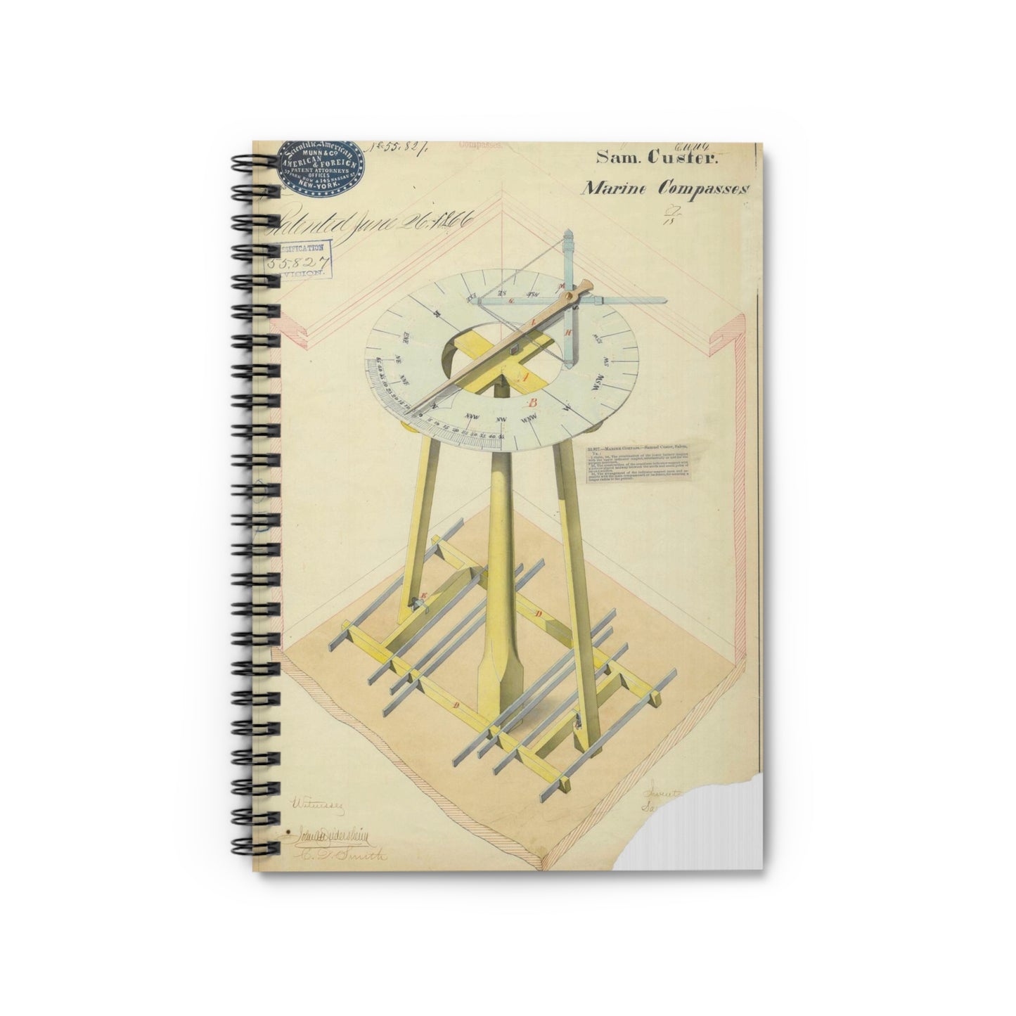 Patent drawing - Drawing of Marine Compasses Public domain image Spiral Bound Ruled Notebook with Printed Cover