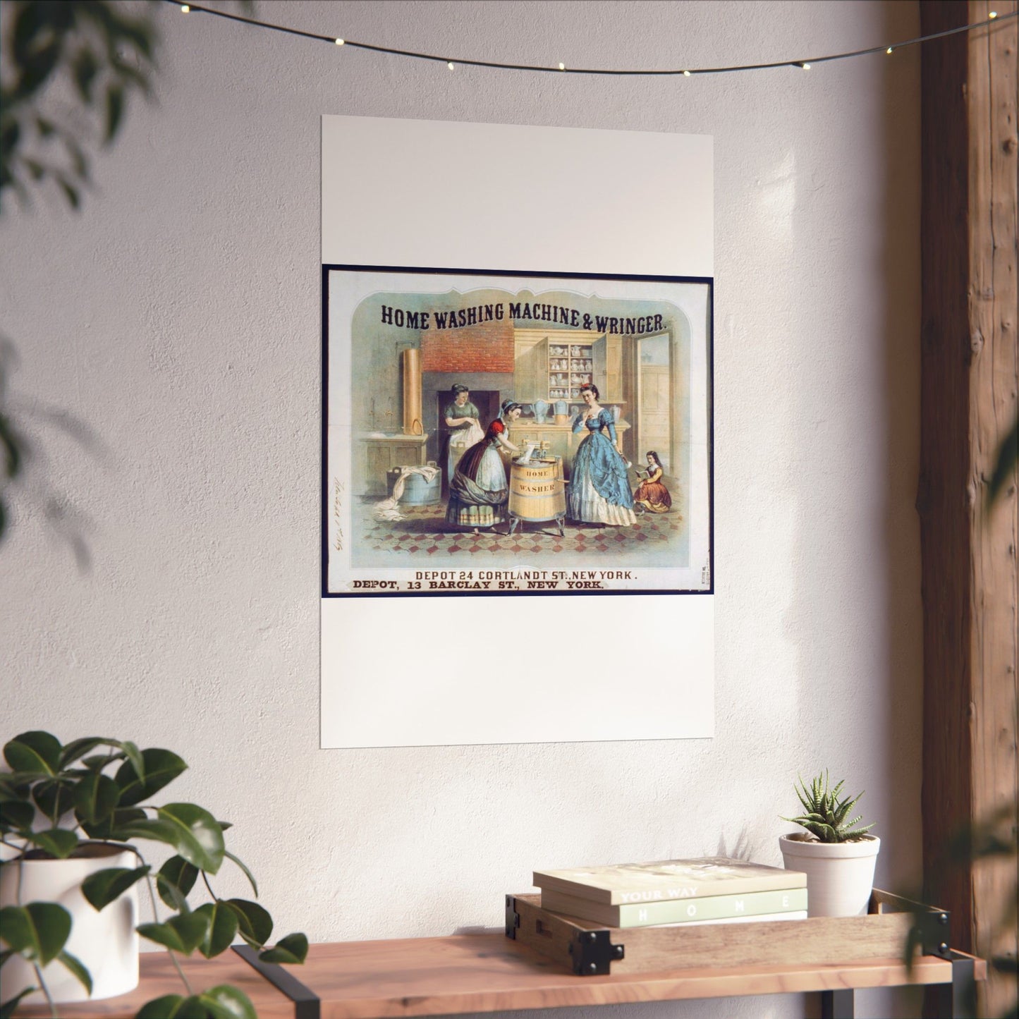 Home washing machine & wringer - A painting of women washing machines in a kitchen High Quality Matte Wall Art Poster for Home, Office, Classroom