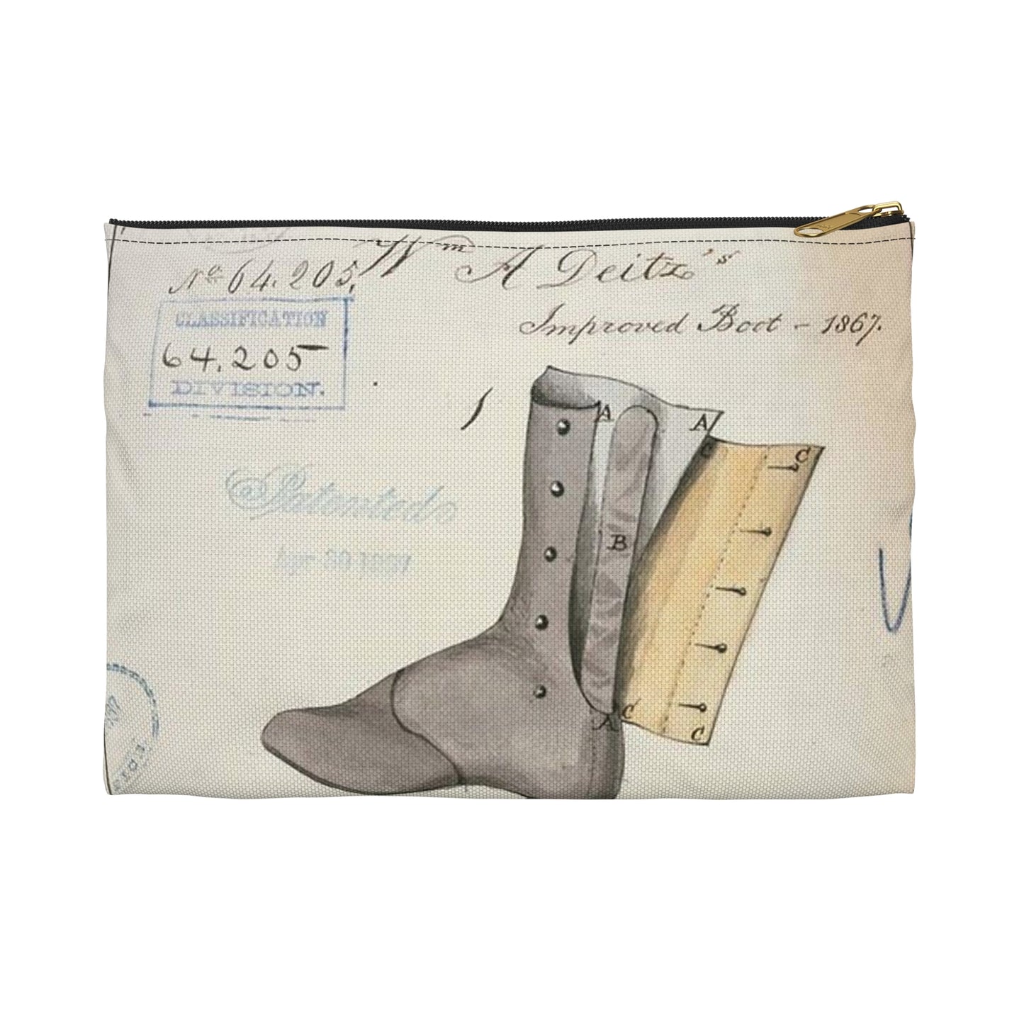 Patent drawing - Drawing of Improved Boot Public domain image Large Organizer Pouch with Black Zipper