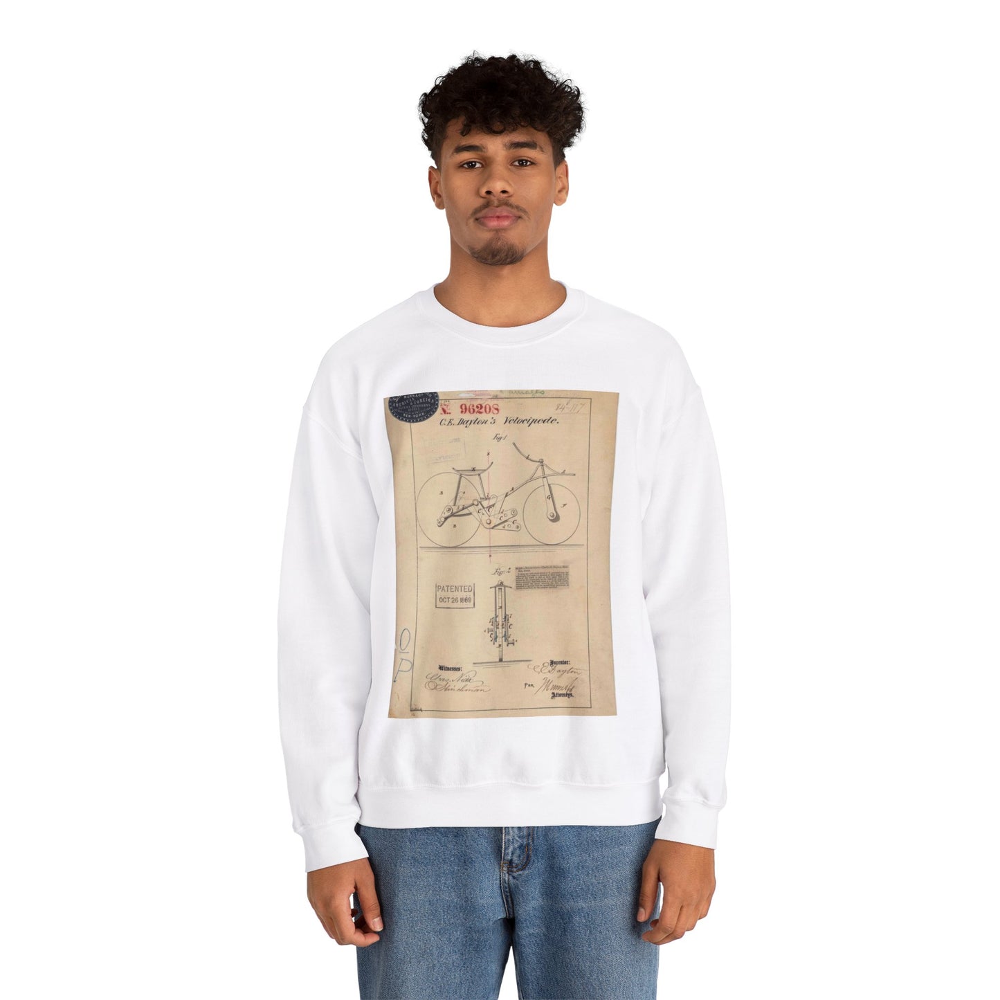 Patent drawing - Drawing of Velocipede Public domain image White Heavy Blend Adult Crew Neck SweatShirt
