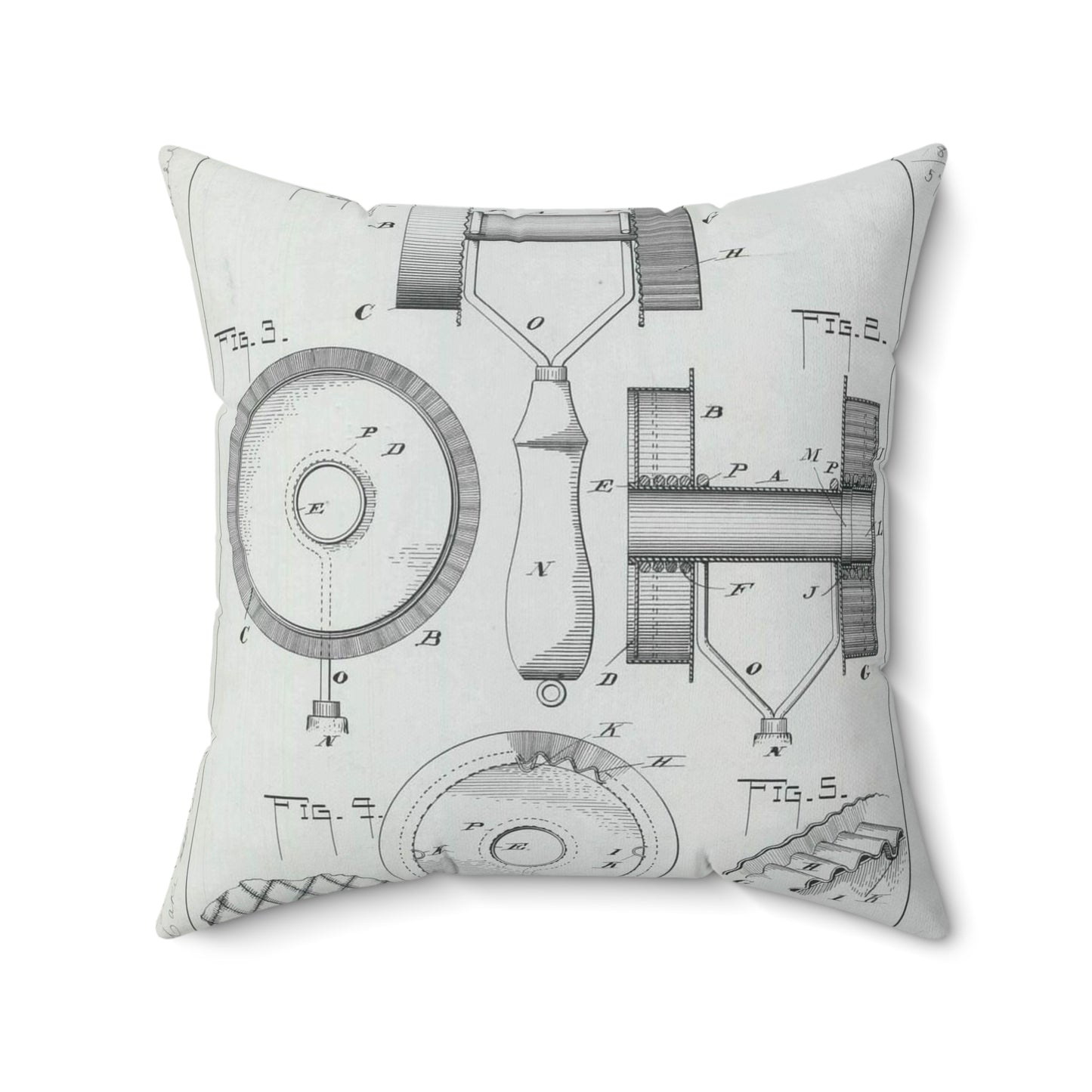 Patent Drawing of Engine - for G. W. Baier's Cake or Doughnut Cutter Public domain image Decorative Accent Square Pillow