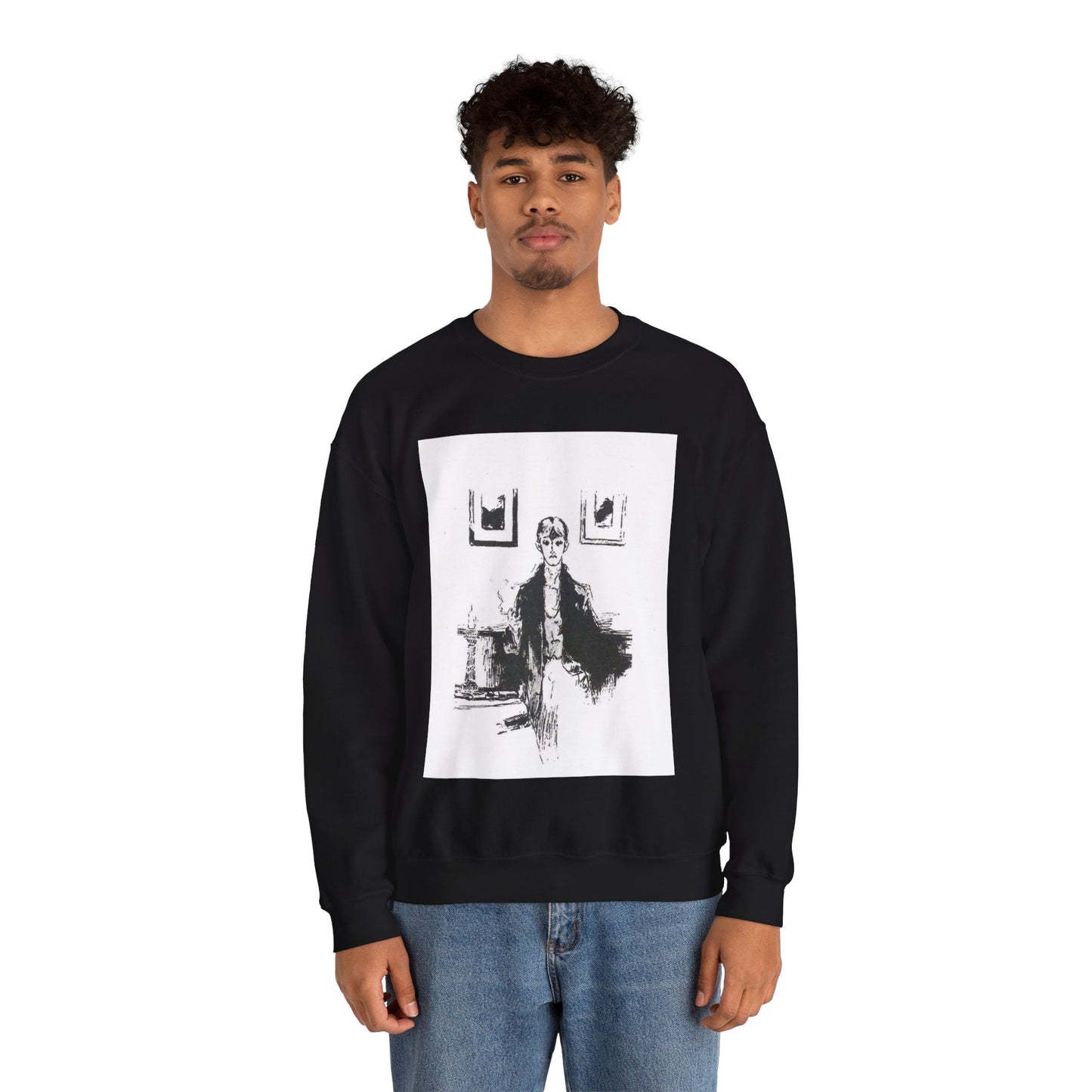 Aubrey Beardsley 5 - A drawing of a woman sitting on a couch Black Heavy Blend Adult Crew Neck SweatShirt