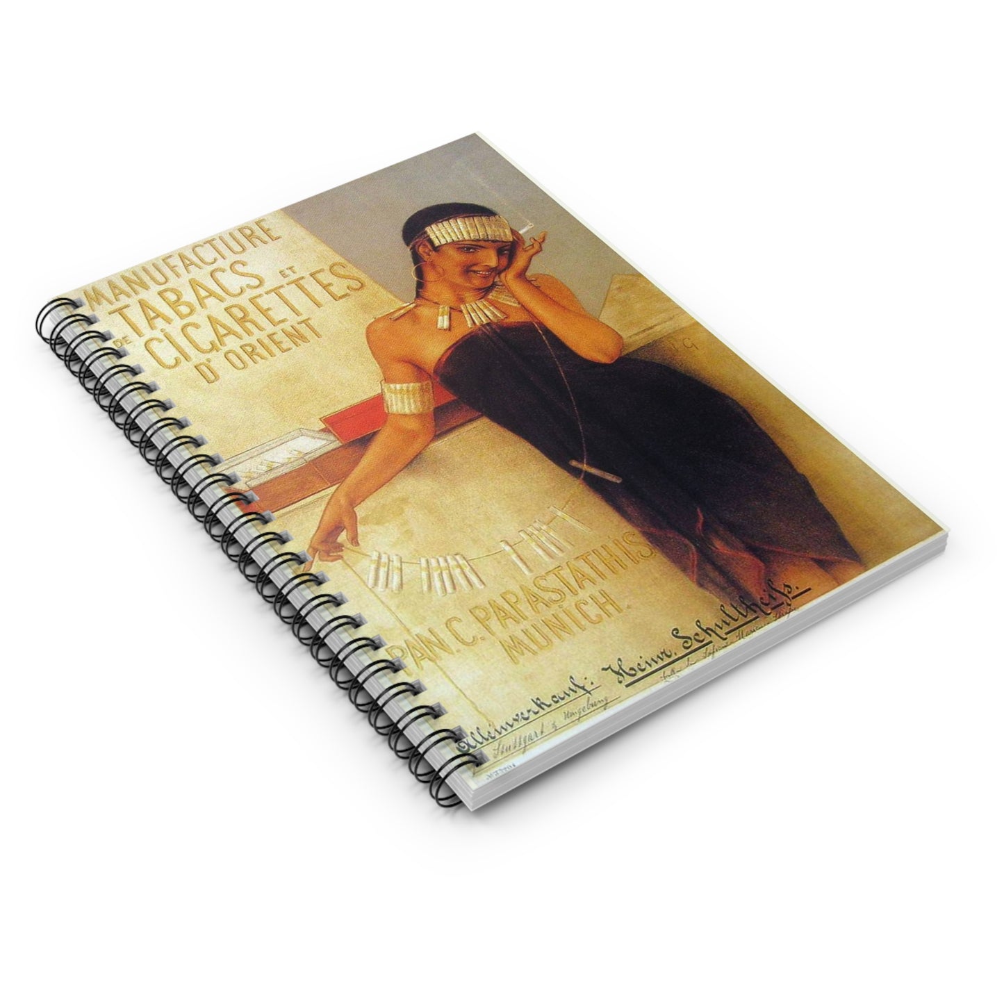 Papastathis-cigarettes-munich - Art Deco public domain image Spiral Bound Ruled Notebook with Printed Cover
