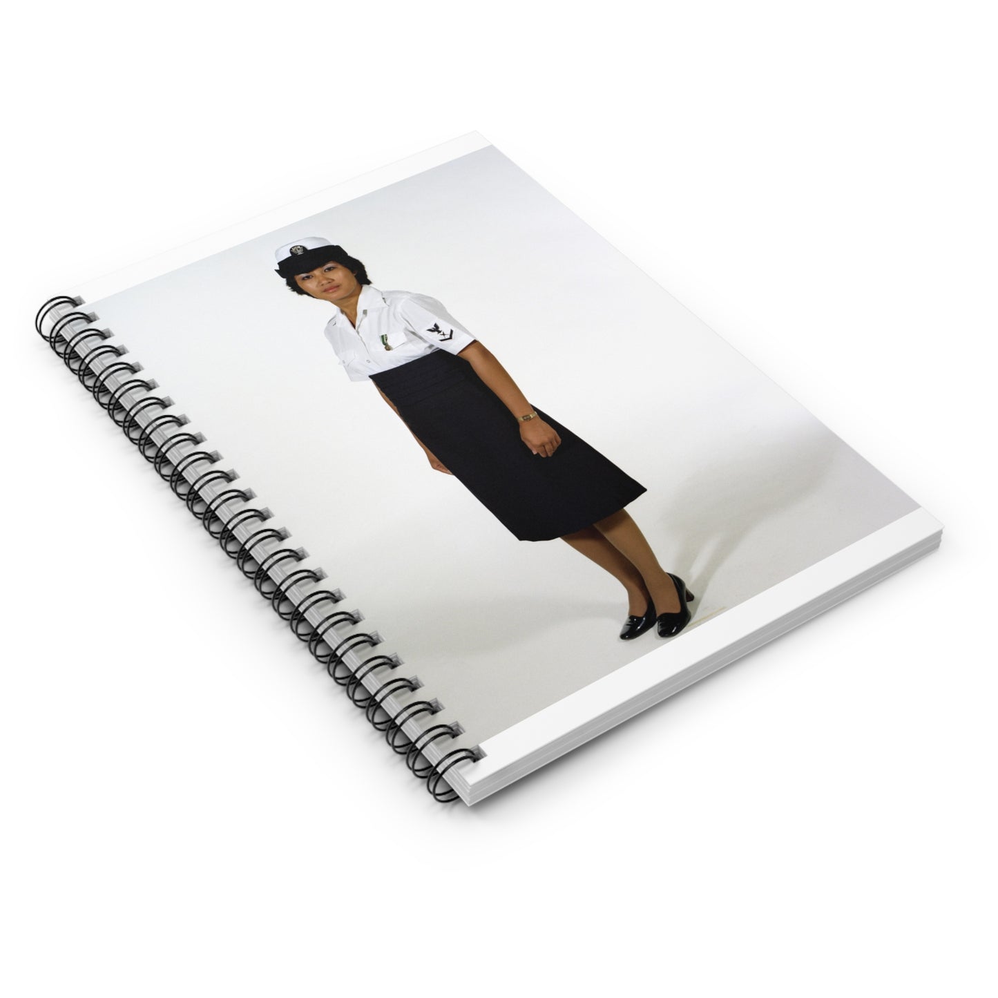 Uniform: Tropical dinner dress blue, Navy enlisted women, ranks E-1 through E-6 Spiral Bound Ruled Notebook with Printed Cover