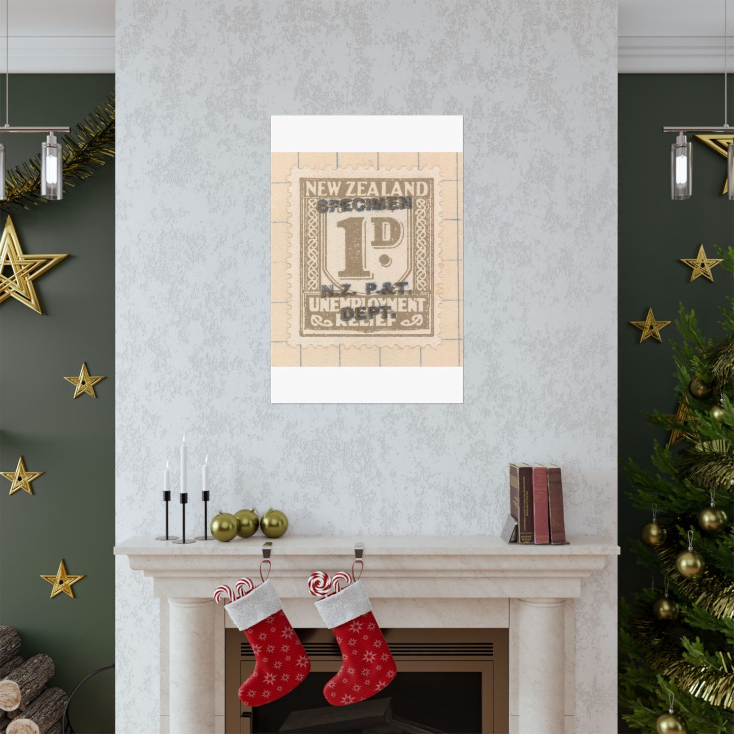 One penny Unemployment Relief stamp overprinted 'Specimen' High Quality Matte Wall Art Poster for Home, Office, Classroom