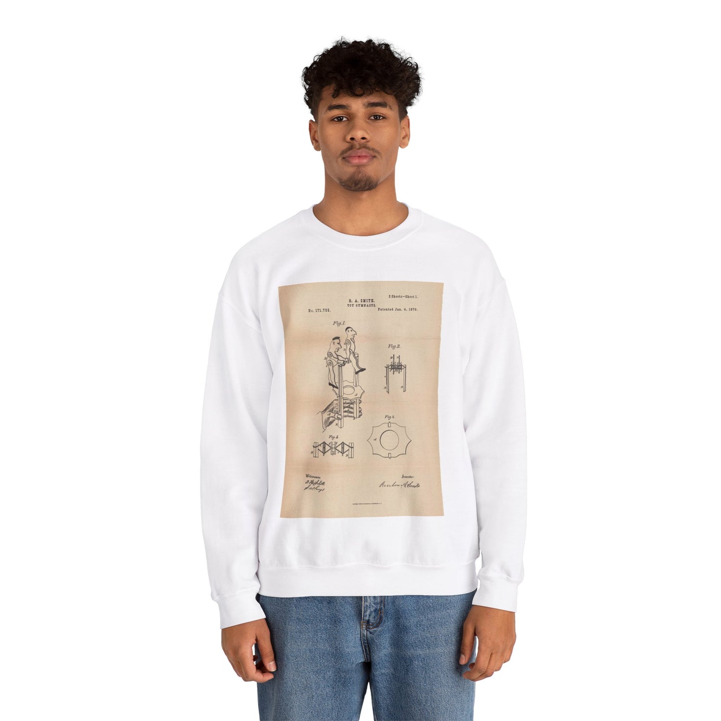 Patent drawing - for a Toy Gymnast Public domain image White Heavy Blend Adult Crew Neck SweatShirt