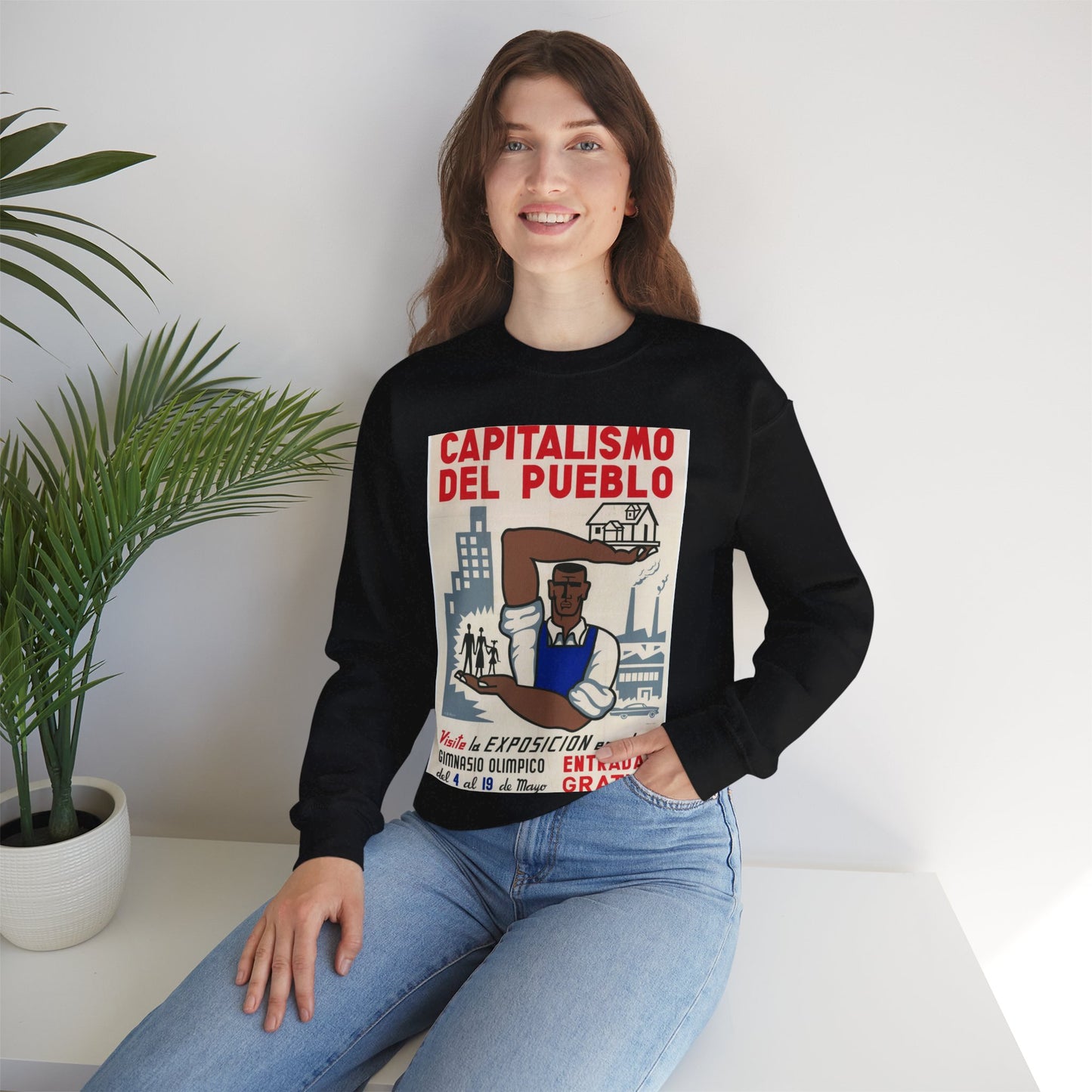 People's Capitalism Poster, United States information service propaganda Black Heavy Blend Adult Crew Neck SweatShirt