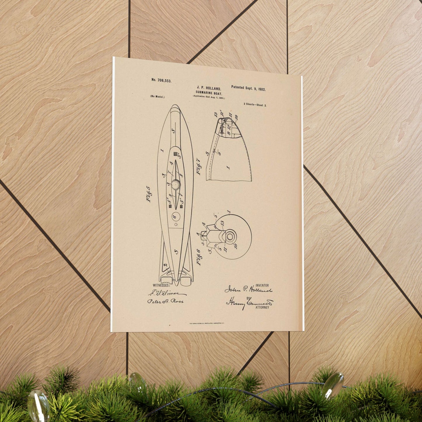 Patent drawing - Drawing for a Submarine Boat Public domain image High Quality Matte Wall Art Poster for Home, Office, Classroom