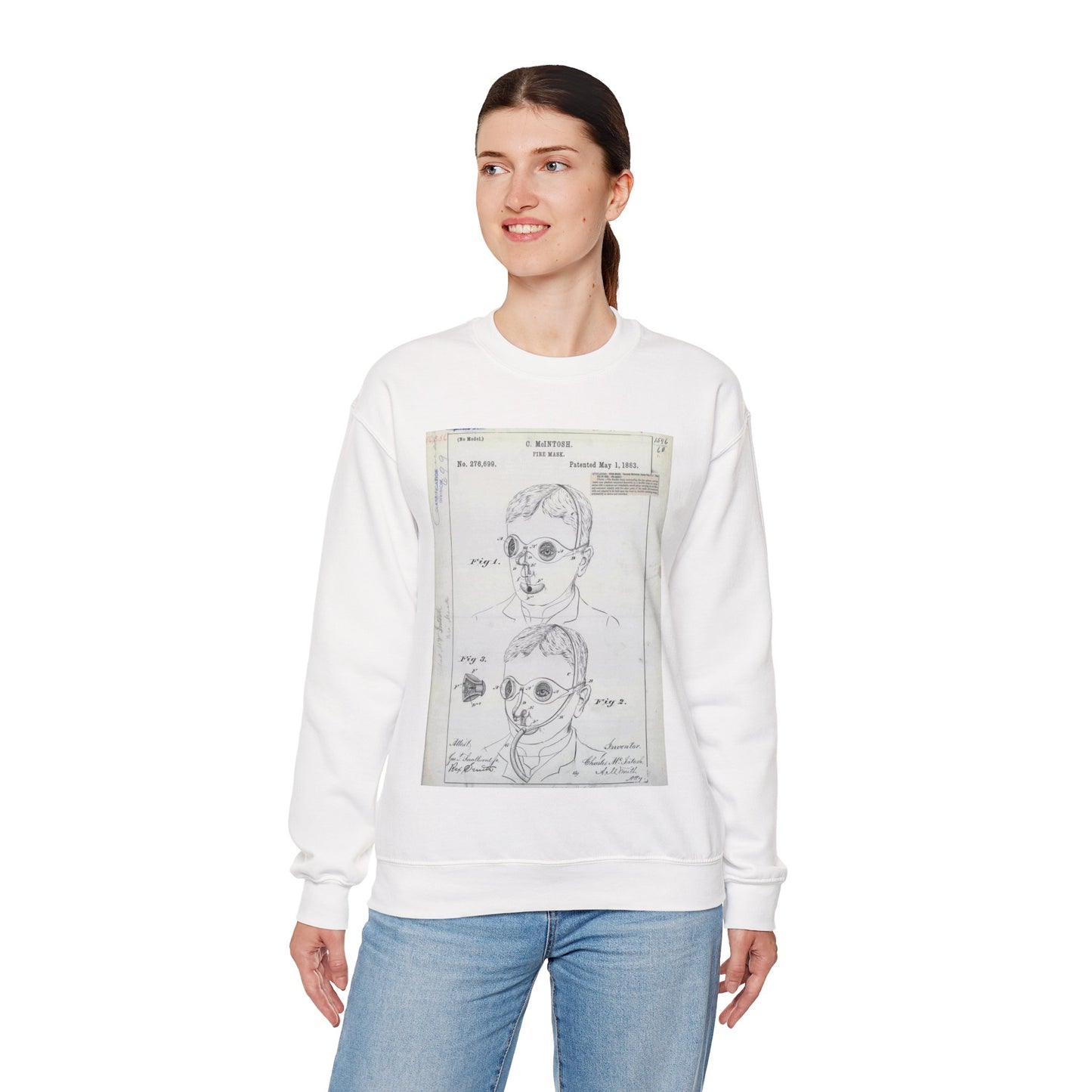 Patent drawing - for C. McIntosh's Fire Mask Public domain image White Heavy Blend Adult Crew Neck SweatShirt