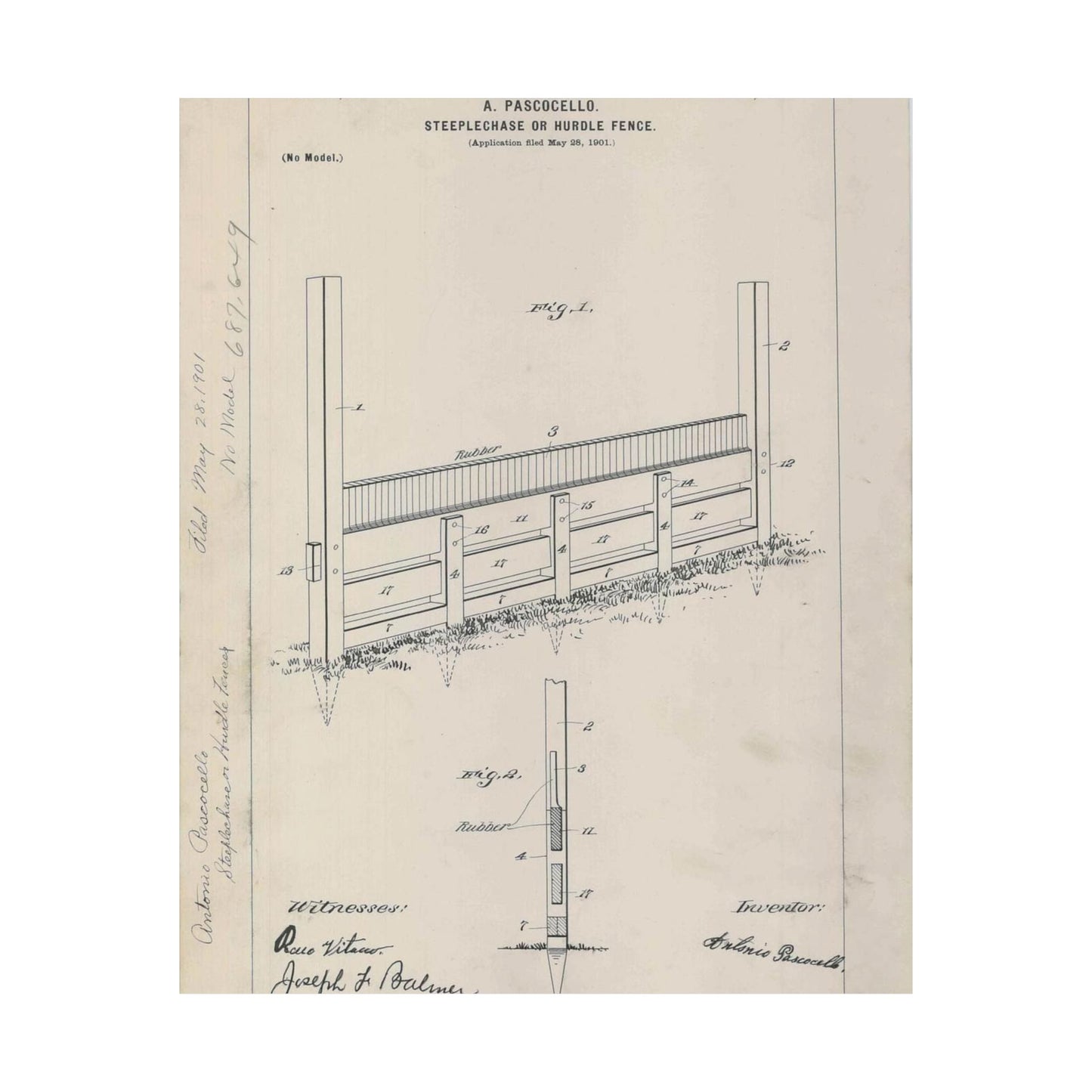 Patent Drawing of Engine - for A. Pascocello' Steeplechase or Hurdle Fence Public domain image High Quality Matte Wall Art Poster for Home, Office, Classroom