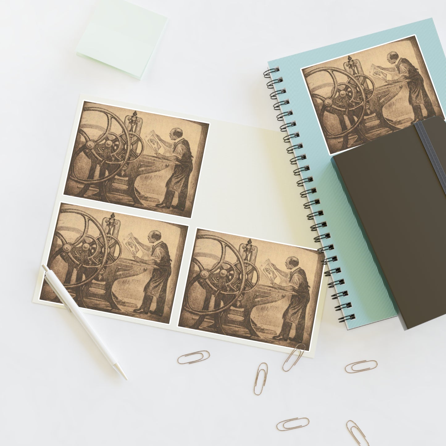 Lilien Printing press - Public domain portrait print Laminated UV Protective Vinyl Stickers