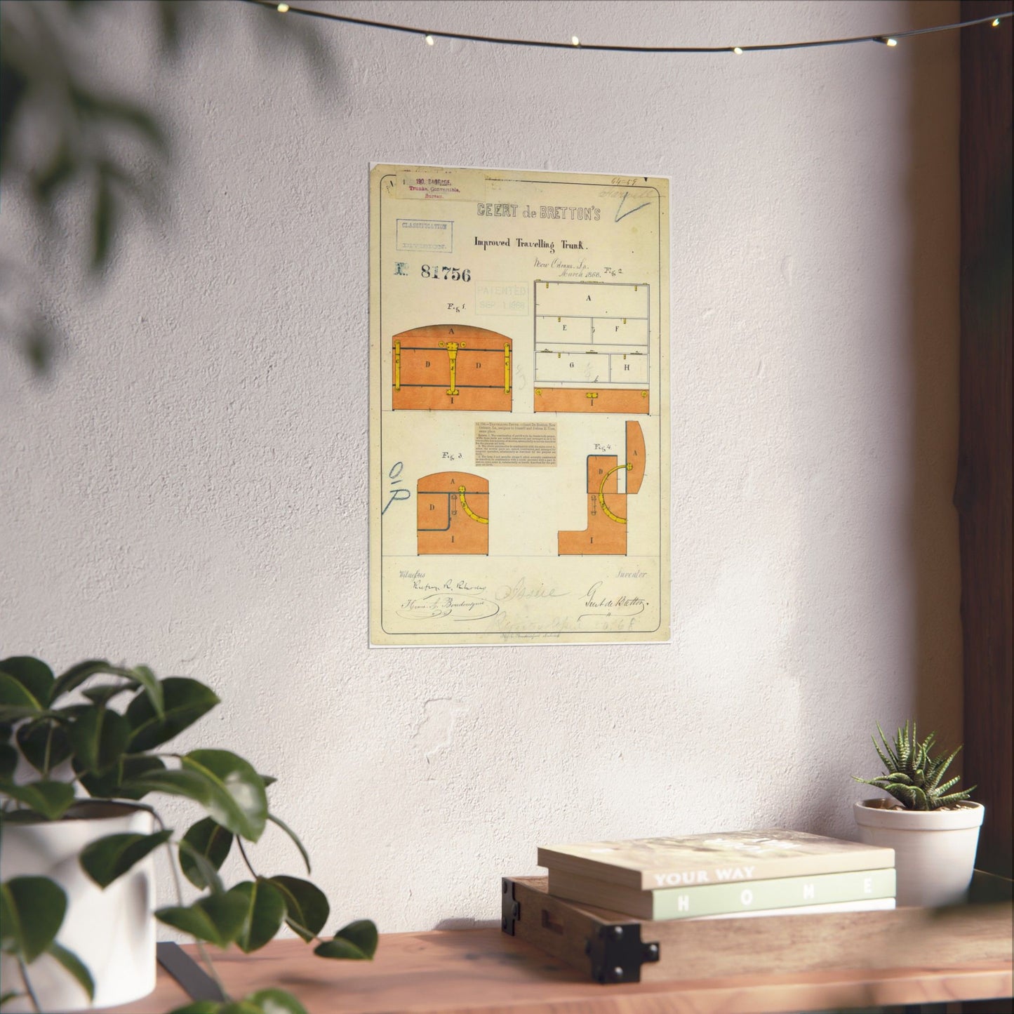 Patent drawing - Drawing of an Improved Traveling Trunk Public domain image High Quality Matte Wall Art Poster for Home, Office, Classroom