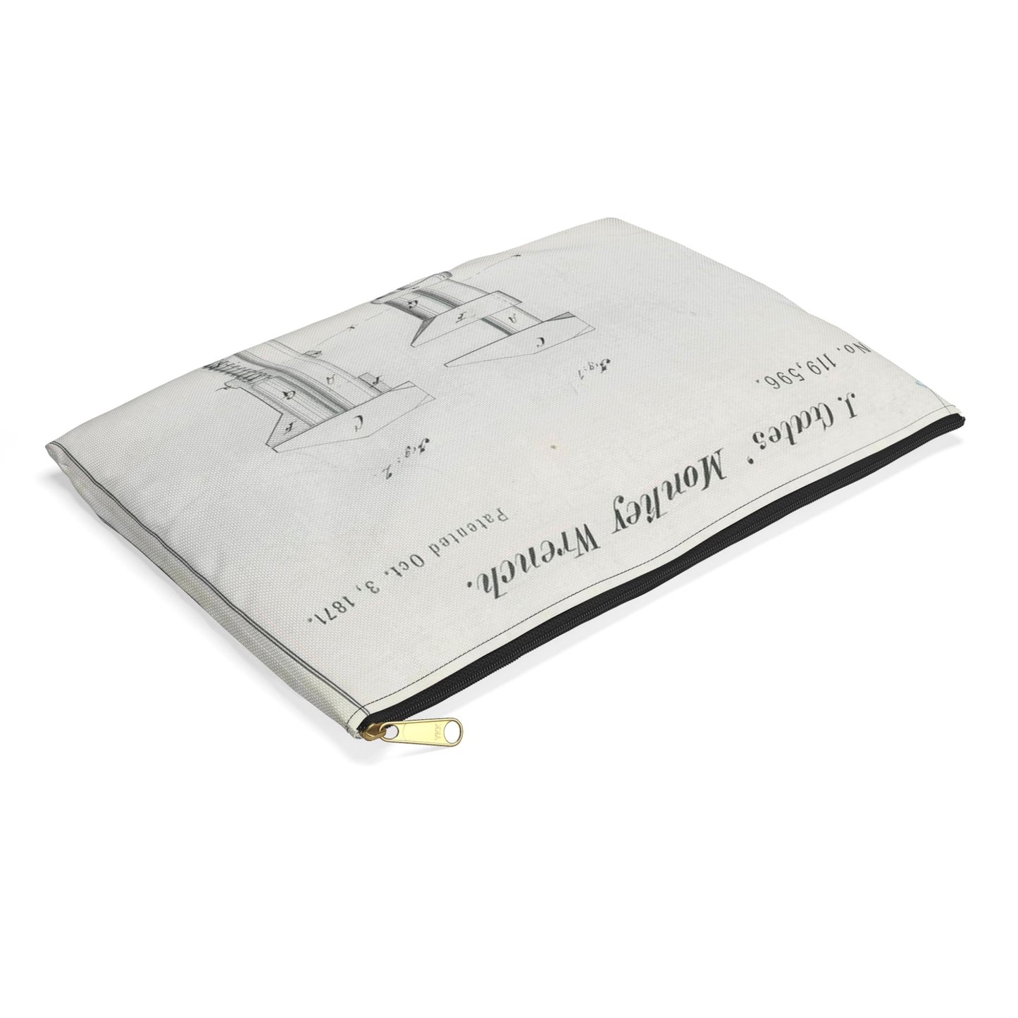 Patent Drawing of Engine - for J. Gates' Monkey Wrench Public domain image Large Organizer Pouch with Black Zipper