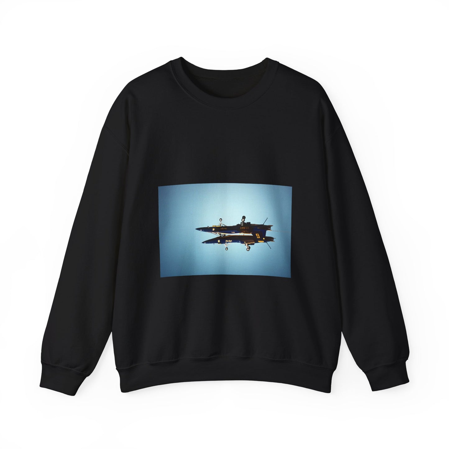 Two F/A-18A Hornet aircraft of the Blue Angels Flight Demonstration Squadron execute the Fortus maneuver during an air show Black Heavy Blend Adult Crew Neck SweatShirt