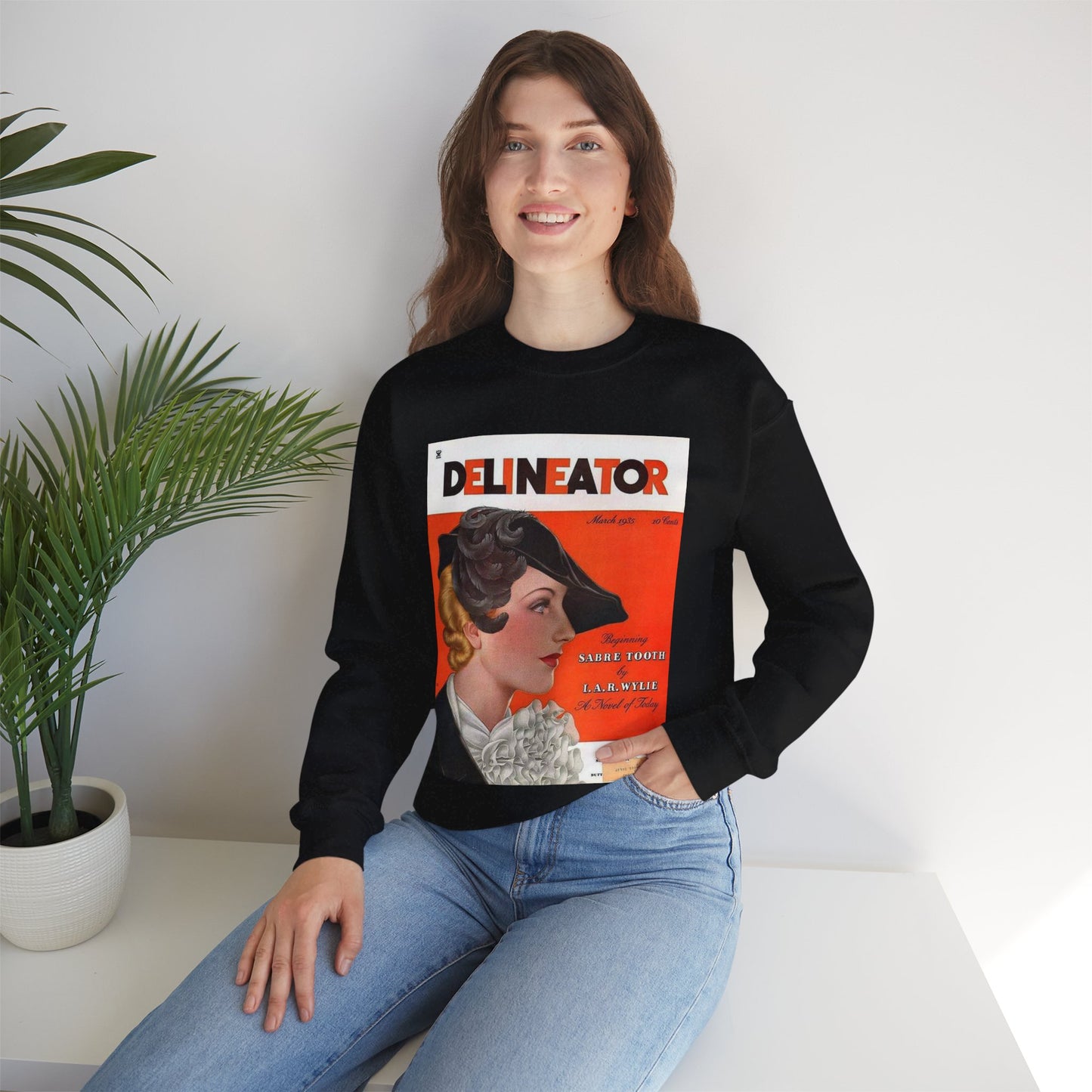Delineator 1935-03 - Art Deco public domain image Black Heavy Blend Adult Crew Neck SweatShirt