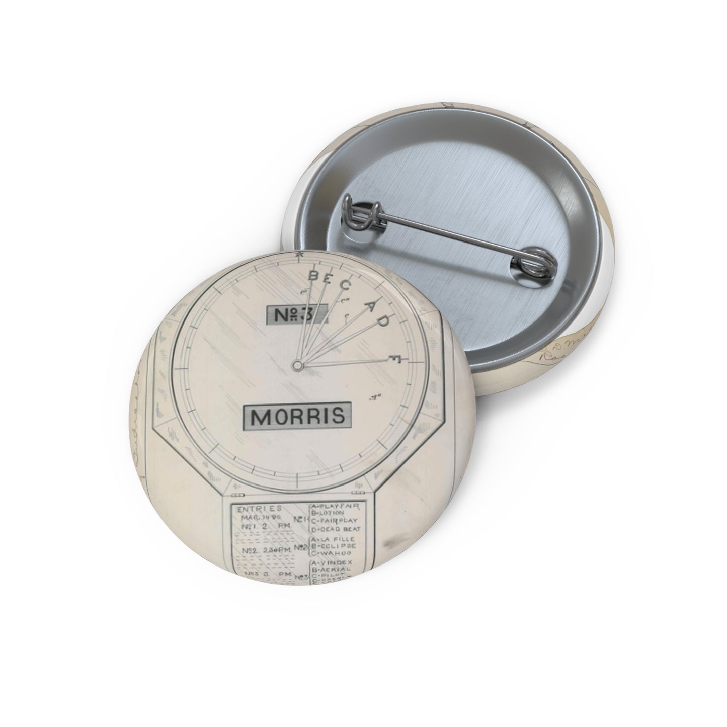 Patent drawing - for S. D. Mott's Racing Indicator Public domain image Pin Buttons with Crisp Design
