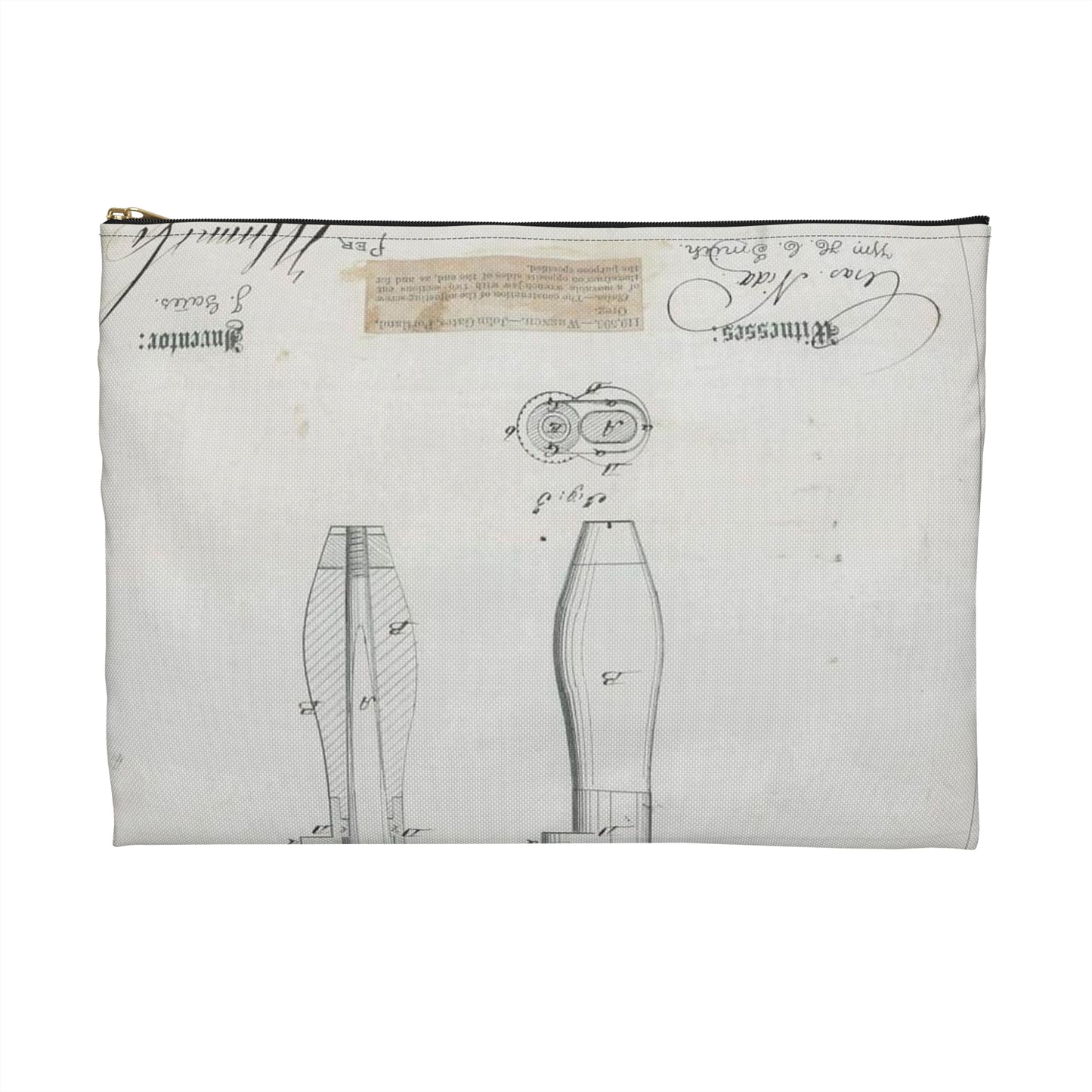 Patent Drawing of Engine - for J. Gates' Monkey Wrench Public domain image Large Organizer Pouch with Black Zipper