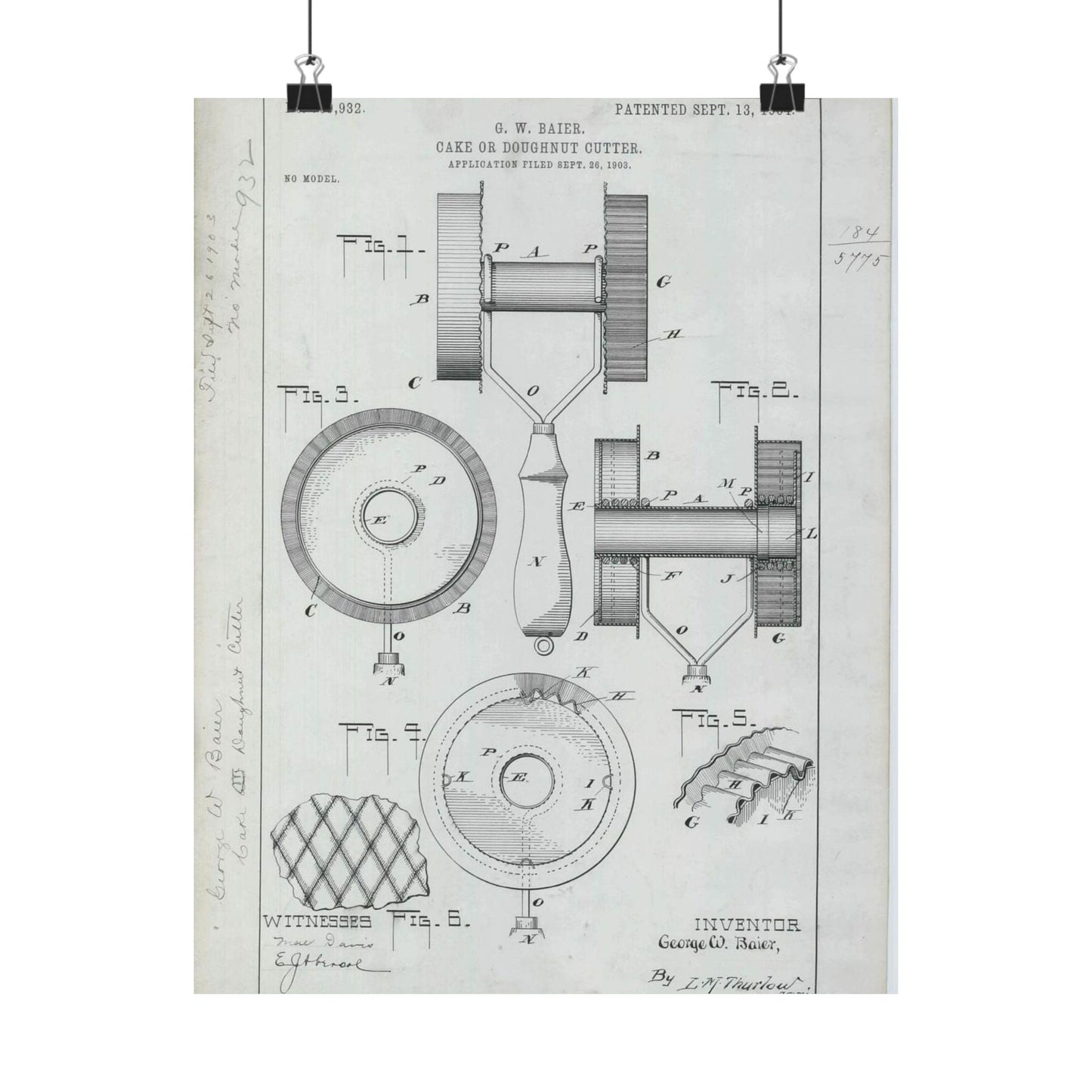 Patent Drawing of Engine - for G. W. Baier's Cake or Doughnut Cutter Public domain image High Quality Matte Wall Art Poster for Home, Office, Classroom