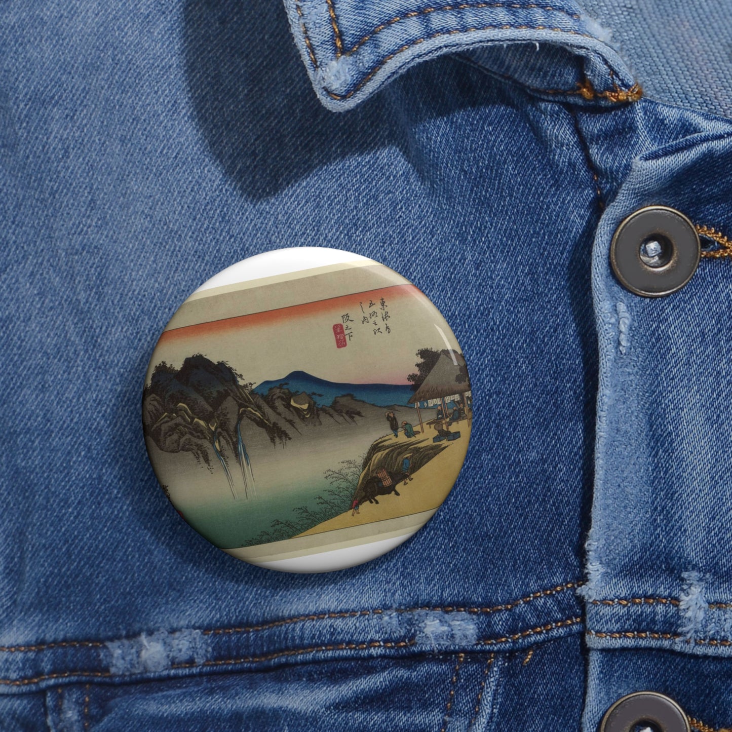 Utagawa Hiroshige - Sakanoshita, Andō Hiroshige - Ukiyo e print Pin Buttons with Crisp Design