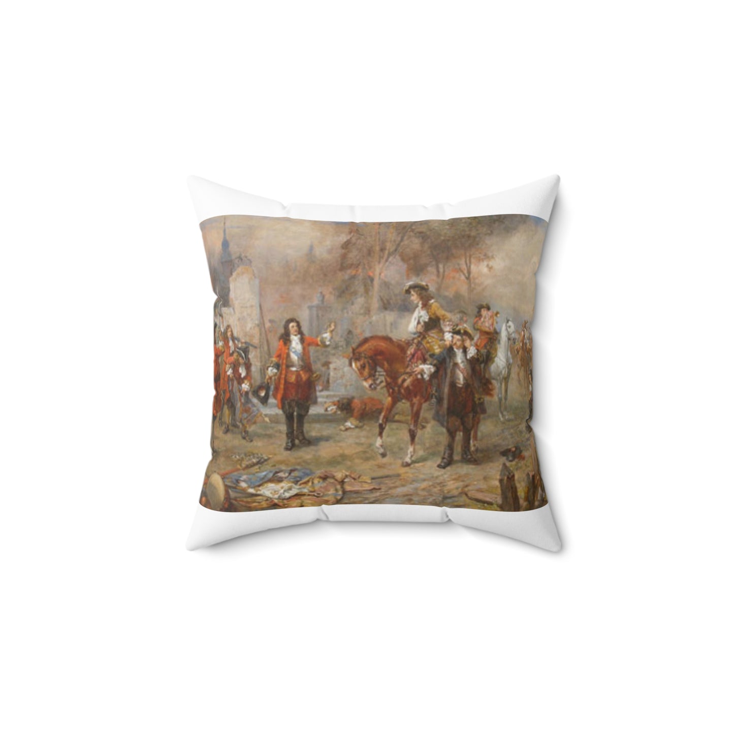 The Duke of Marlborough greeting Prince Eugene of Savoy after their victory at Blenheim Decorative Accent Square Pillow