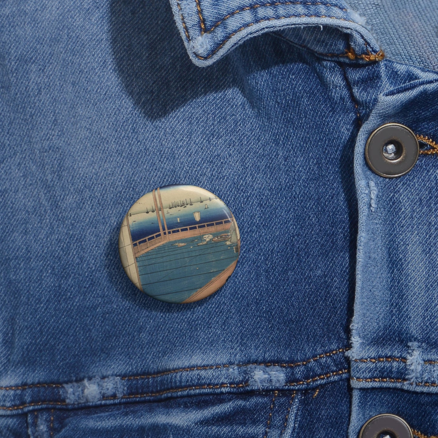 Tsuki no misaki, Andō Hiroshige - Ukiyo e print Pin Buttons with Crisp Design
