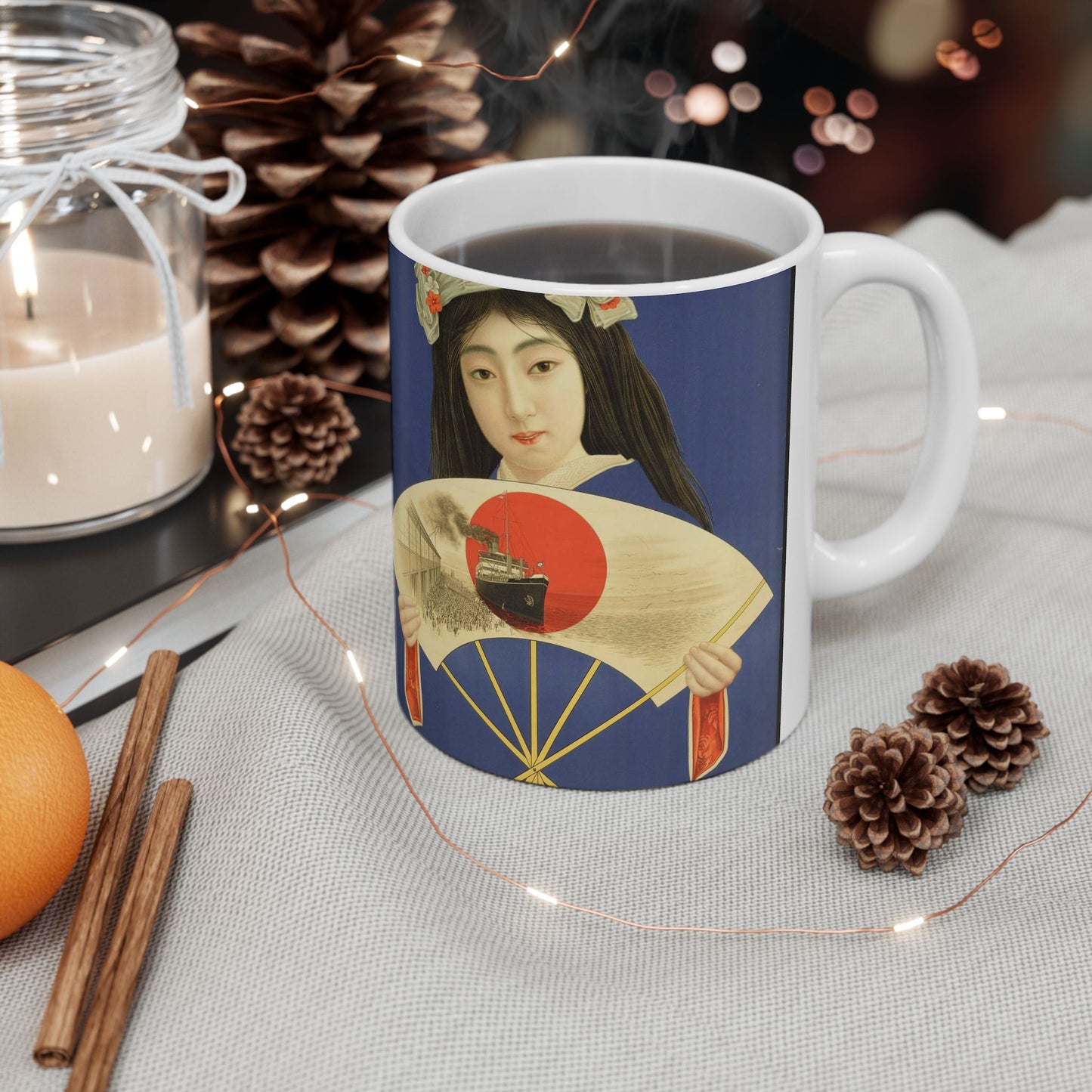 Toyo Kisen Kaisha = Oriental Steam-Ship Company (Woman with a fan) (rbm-coll3020-01-03) Beautiful Novelty Ceramic Coffee Mug 11oz