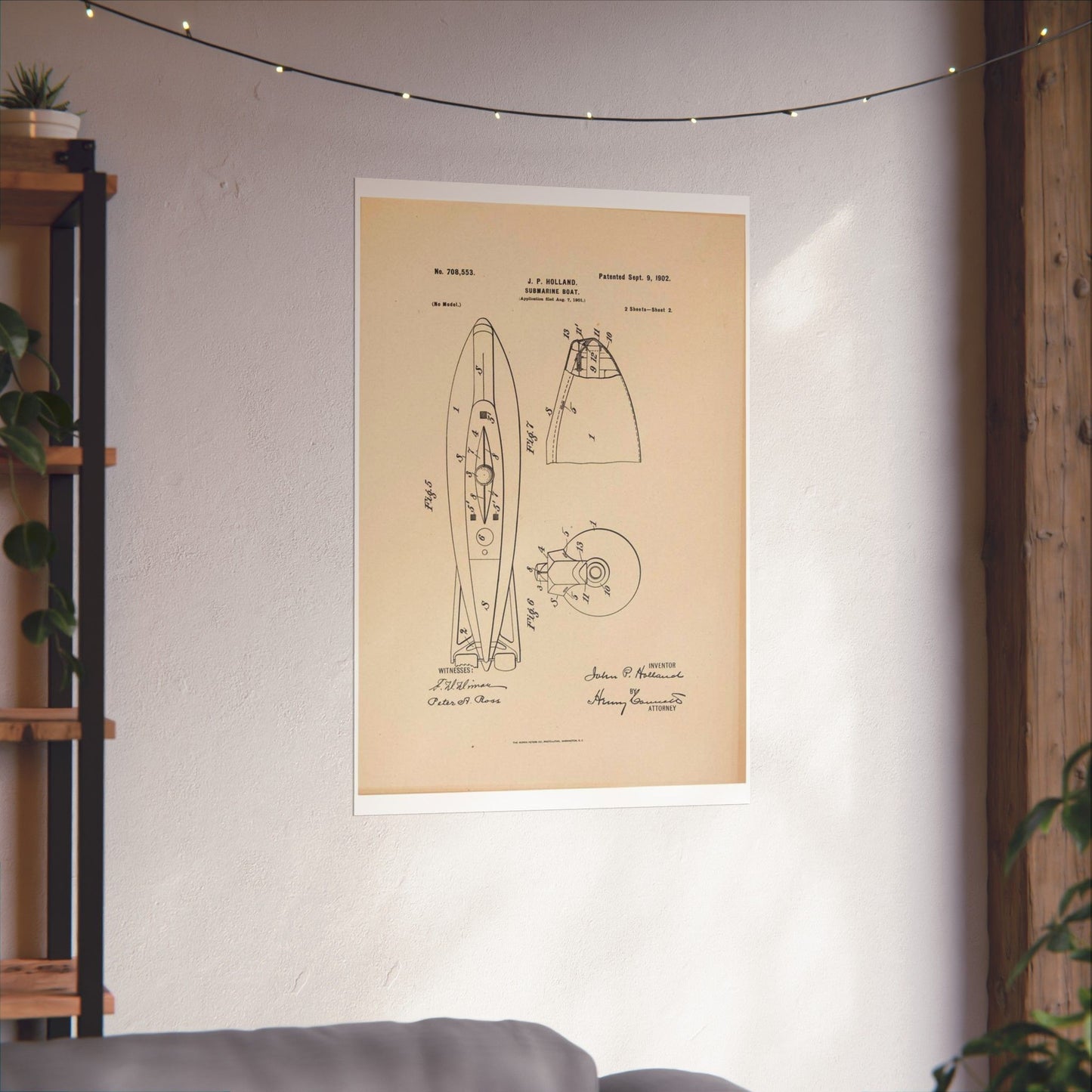 Patent drawing - Drawing for a Submarine Boat Public domain image High Quality Matte Wall Art Poster for Home, Office, Classroom