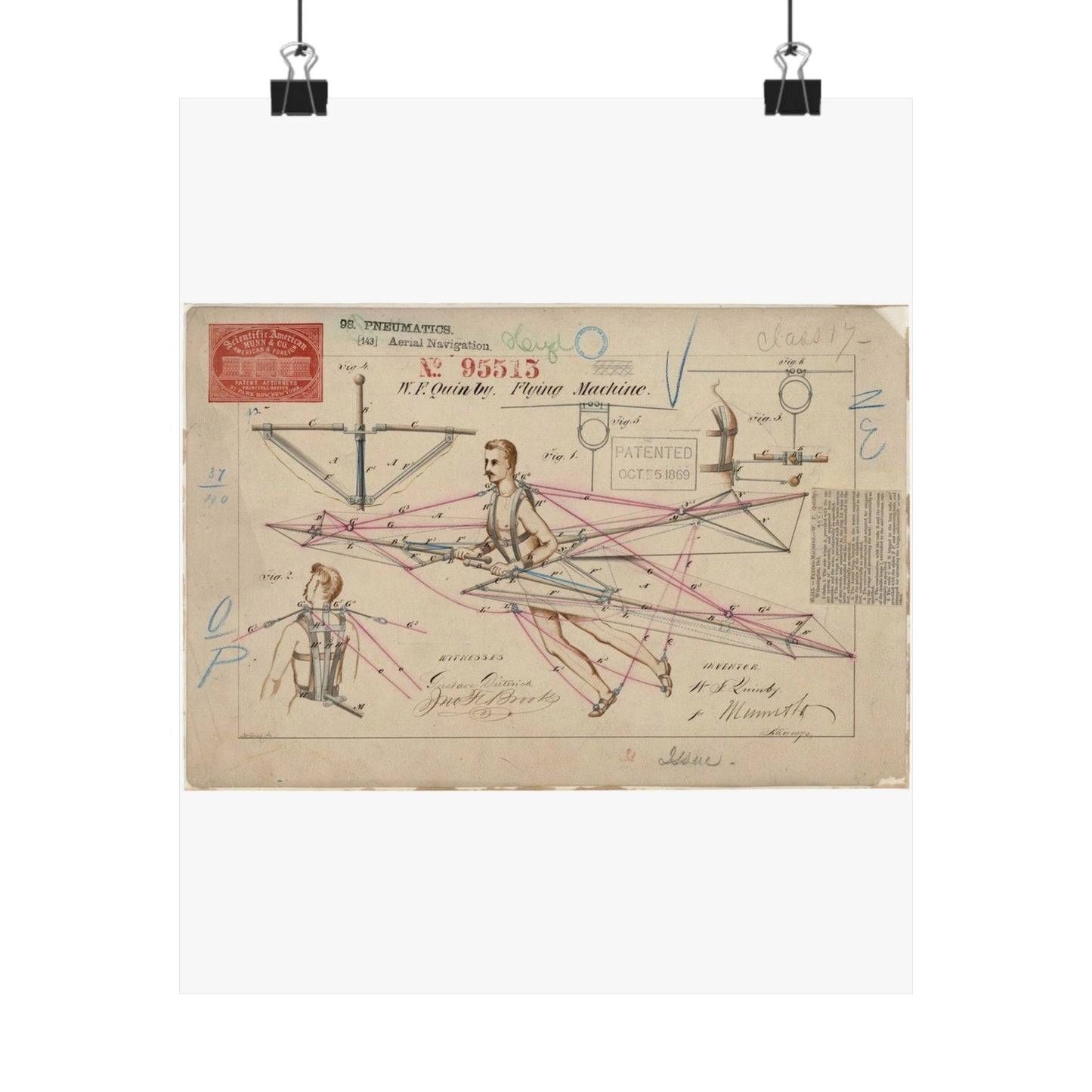 Patent drawing - for a Flying Machine Public domain image High Quality Matte Wall Art Poster for Home, Office, Classroom