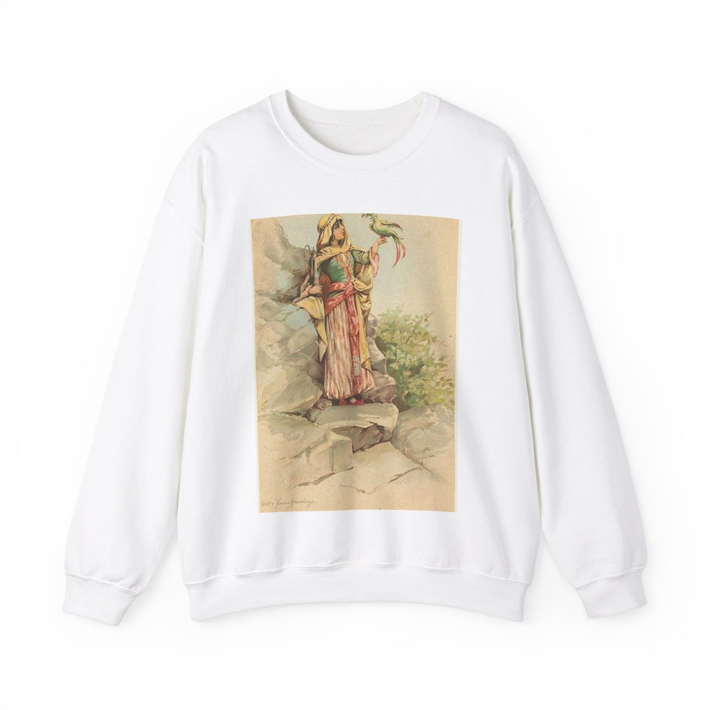 The talking bird. - Drawing. Public domain image. White Heavy Blend Adult Crew Neck SweatShirt