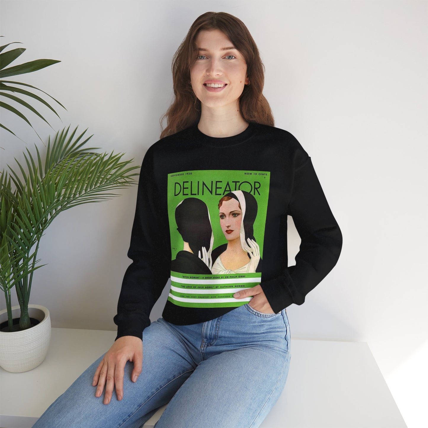 Delineator 1930-09 - Art Deco public domain image Black Heavy Blend Adult Crew Neck SweatShirt