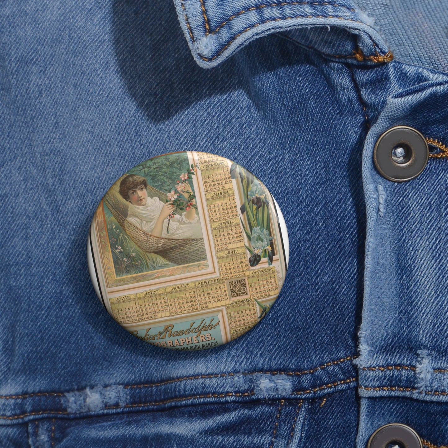 Barker & Randolph, lithographers, printers, binders and black book makers Pin Buttons with Crisp Design