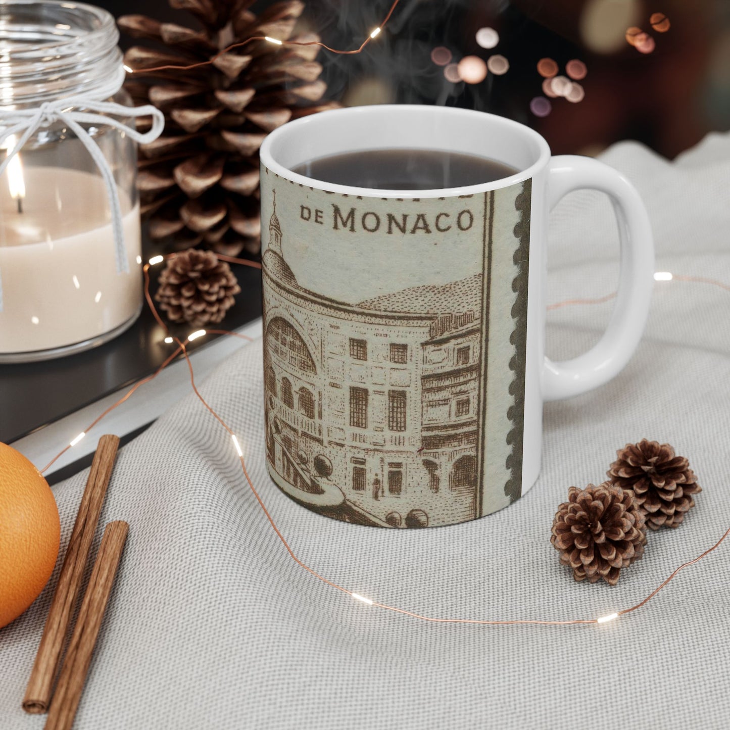 Frimärke ur Gösta Bodmans filatelistiska motivsamling, påbörjad 1950.Frimärke från Monaco, 1952. Motiv av "Herculesgalleriet. Beautiful Novelty Ceramic Coffee Mug 11oz