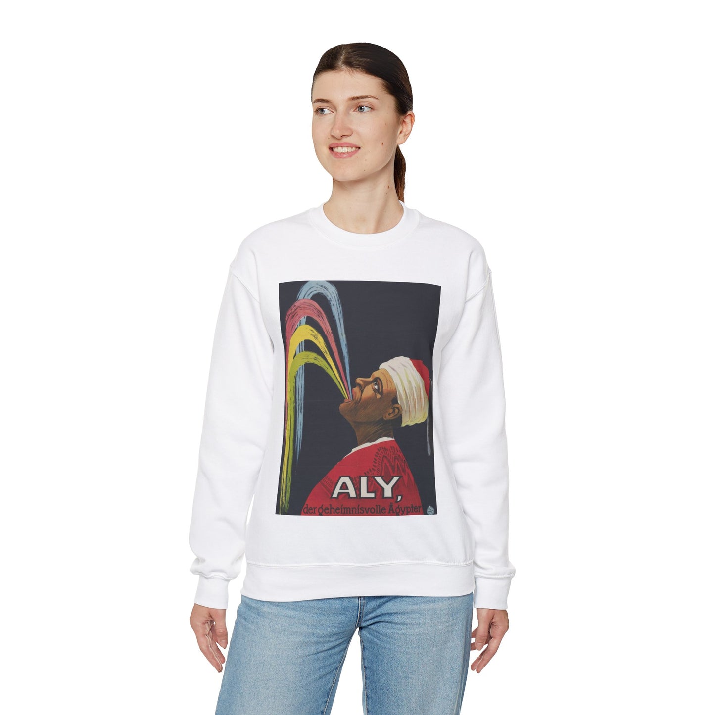 Aly, the Mysterious Egyptian - Art Deco public domain image White Heavy Blend Adult Crew Neck SweatShirt