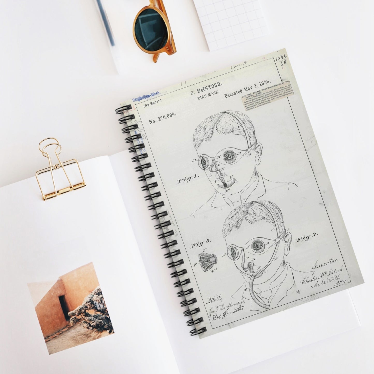 Patent drawing - for C. McIntosh's Fire Mask Public domain image Spiral Bound Ruled Notebook with Printed Cover