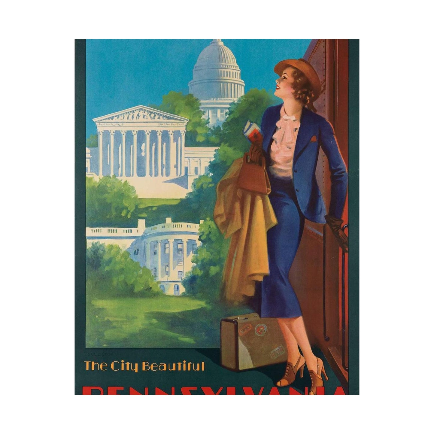 Washington—The City Beautiful, Pennsylvania Railroad poster, artwork by Edward Mason Eggleston High Quality Matte Wall Art Poster for Home, Office, Classroom