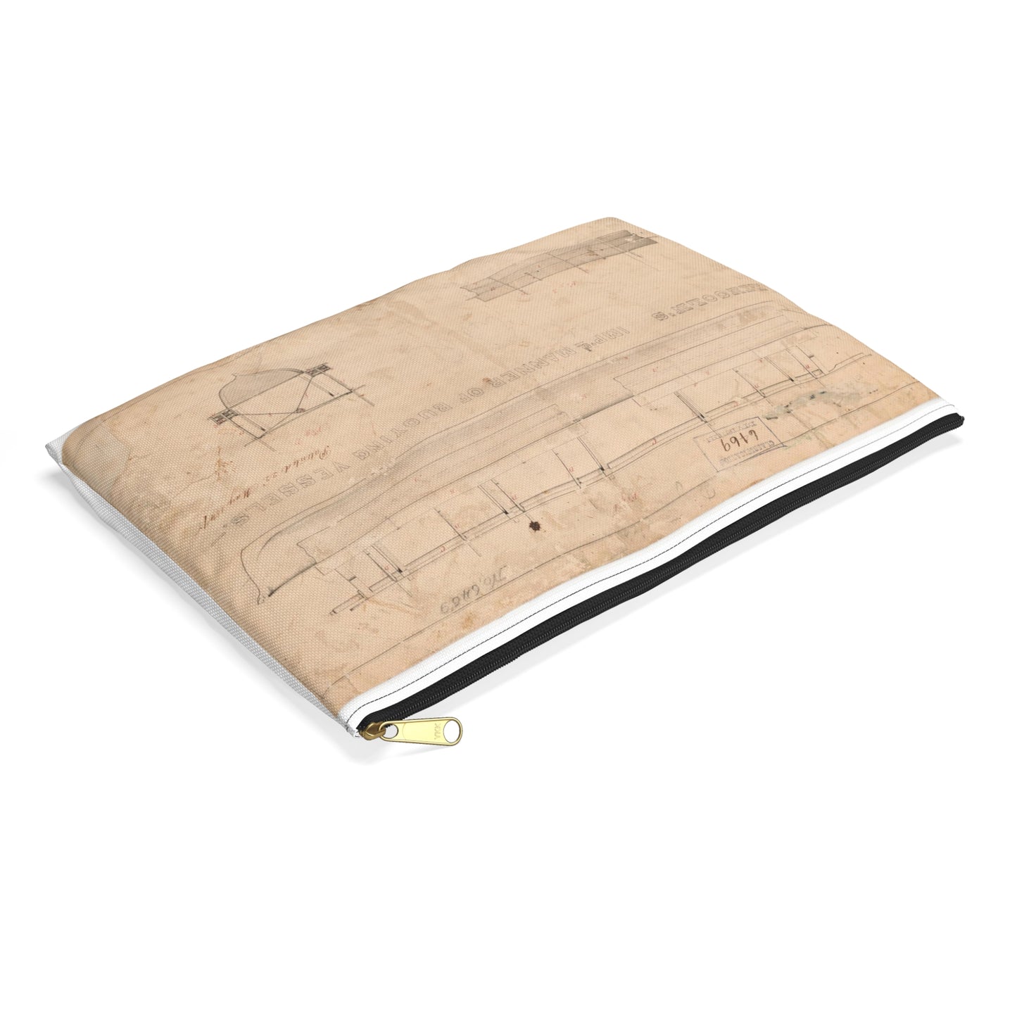 Patent drawing - Abraham Lincoln's for Improved Manner of Buoying Vessels Public domain image Large Organizer Pouch with Black Zipper