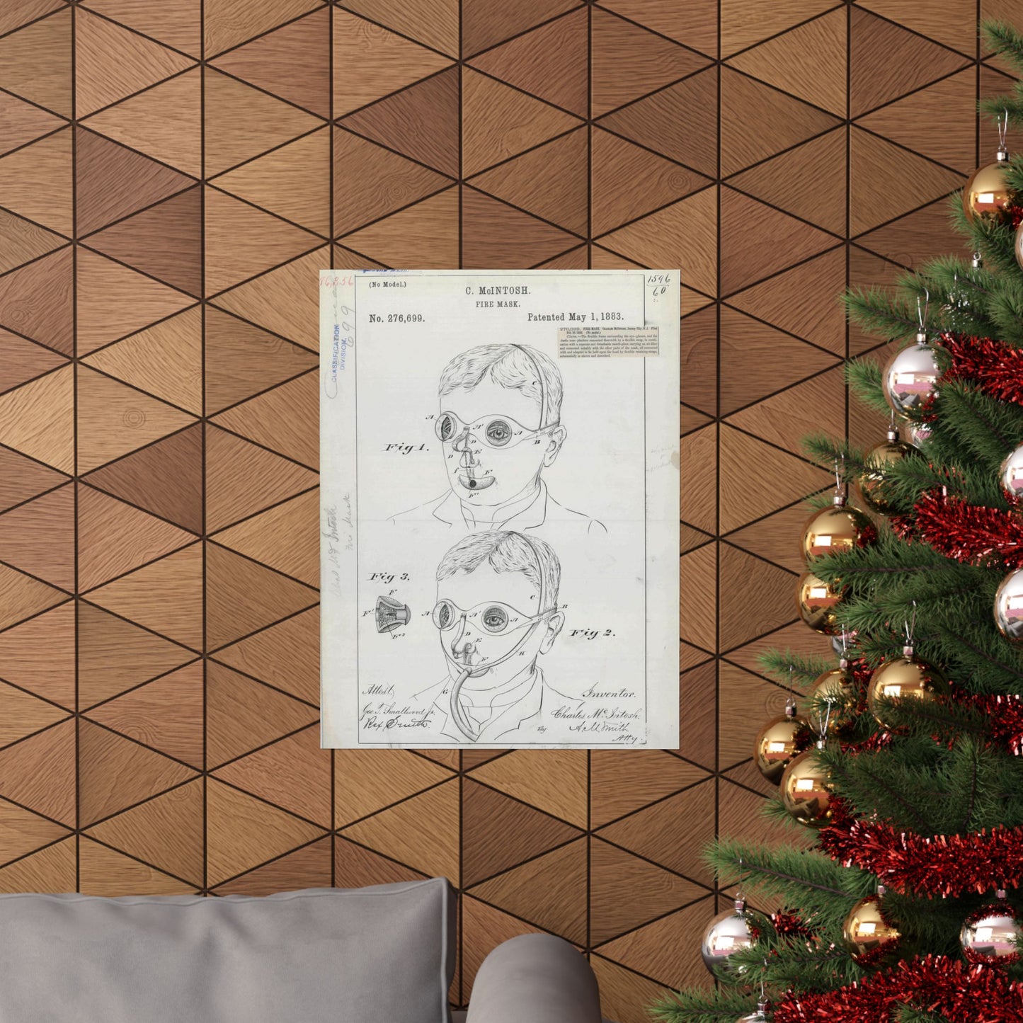 Patent drawing - for C. McIntosh's Fire Mask Public domain image High Quality Matte Wall Art Poster for Home, Office, Classroom