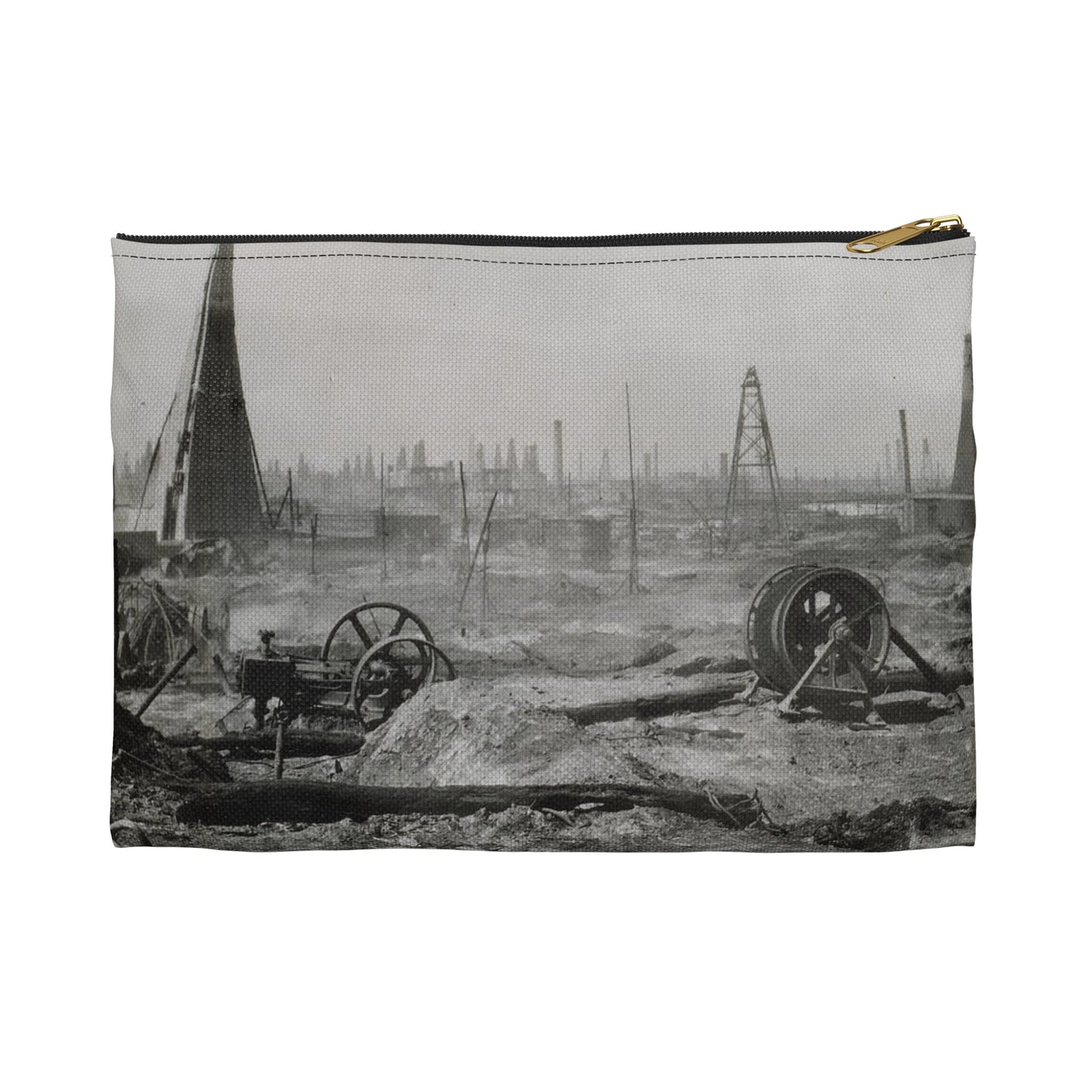 Baku. Oil production. - Drawing. Public domain image. Large Organizer Pouch with Black Zipper