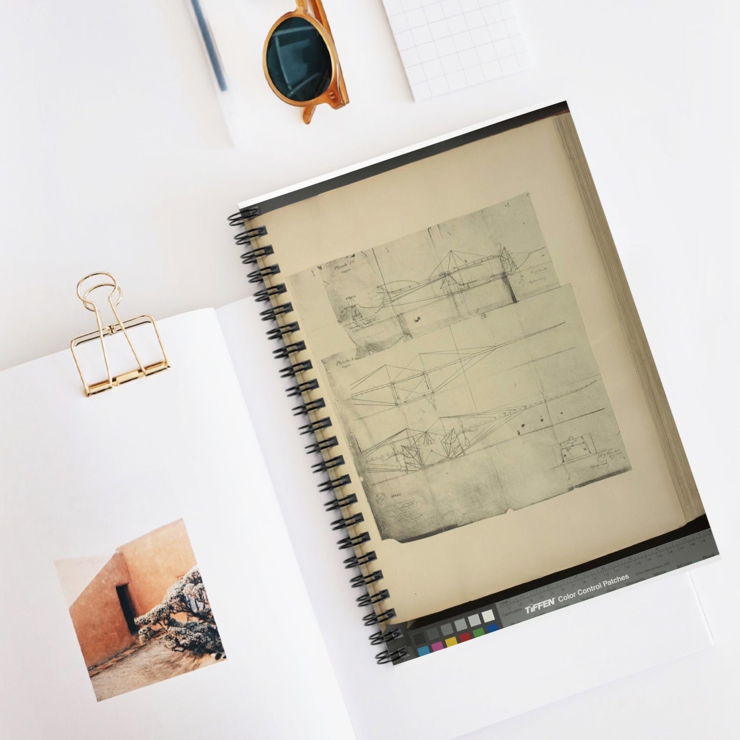 Patent drawing - Planche I et II du brevet n° 111.574 pris en France le 16 février 1876, par Penaud et Gauchot, pour «Un aéro-plane ou appareil aérien volant». Public domain image Spiral Bound Ruled Notebook with Printed Cover
